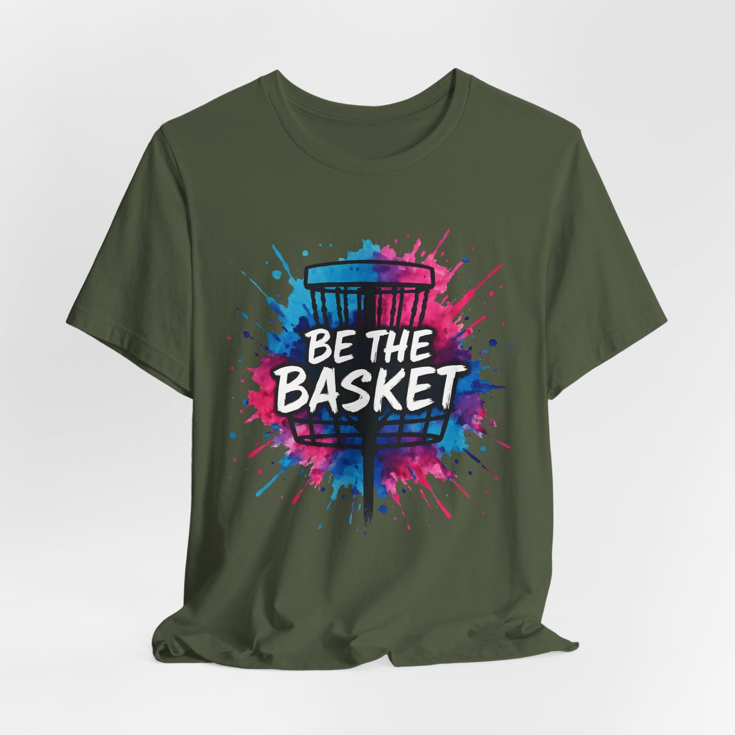 BE THE BASKET Disc Golf Basket Pink Blue Splatter, Disc Golf Unisex T-Shirt