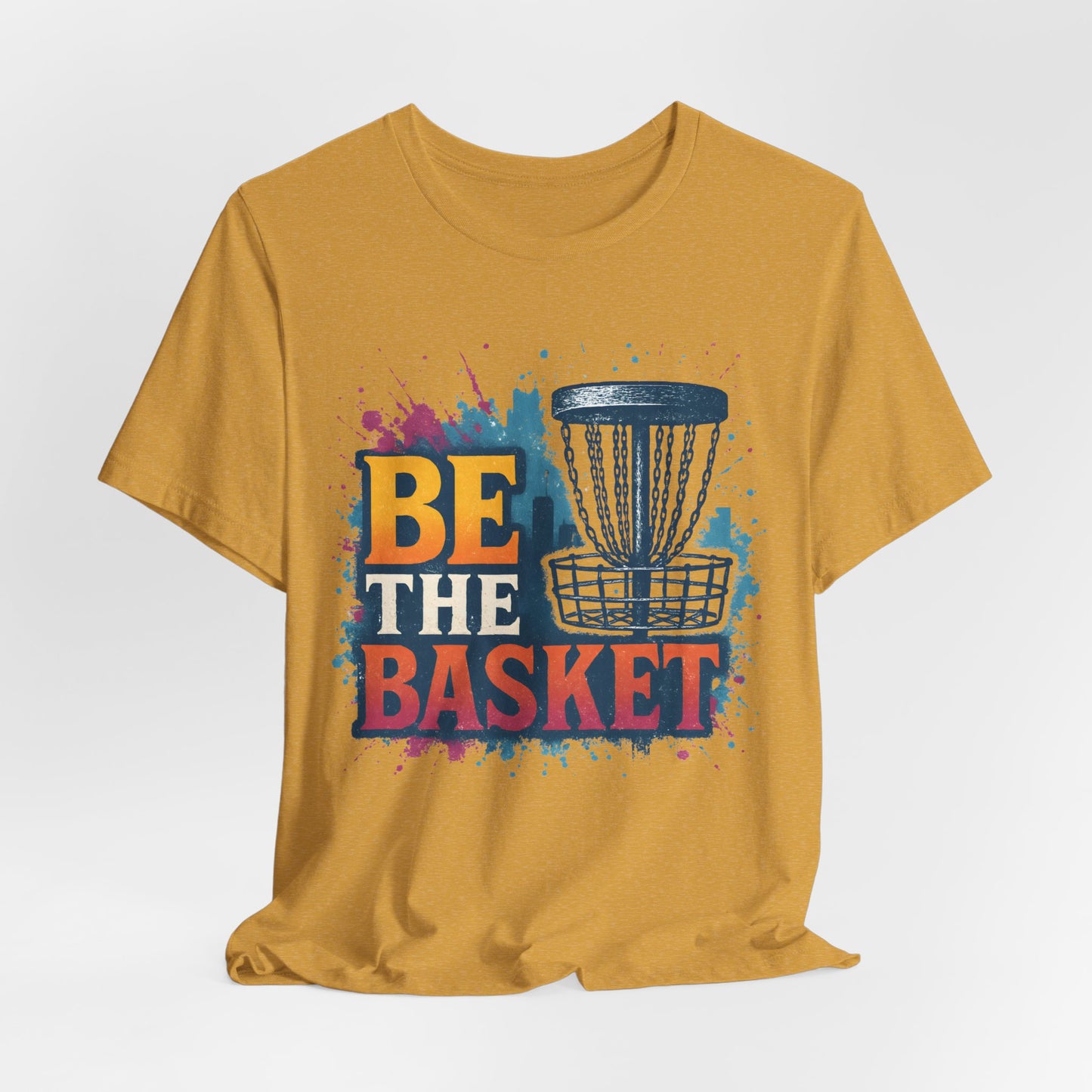 BE THE BASKET Disc Golf Basket Distressed Skyline 1, Disc Golf Unisex T-Shirt