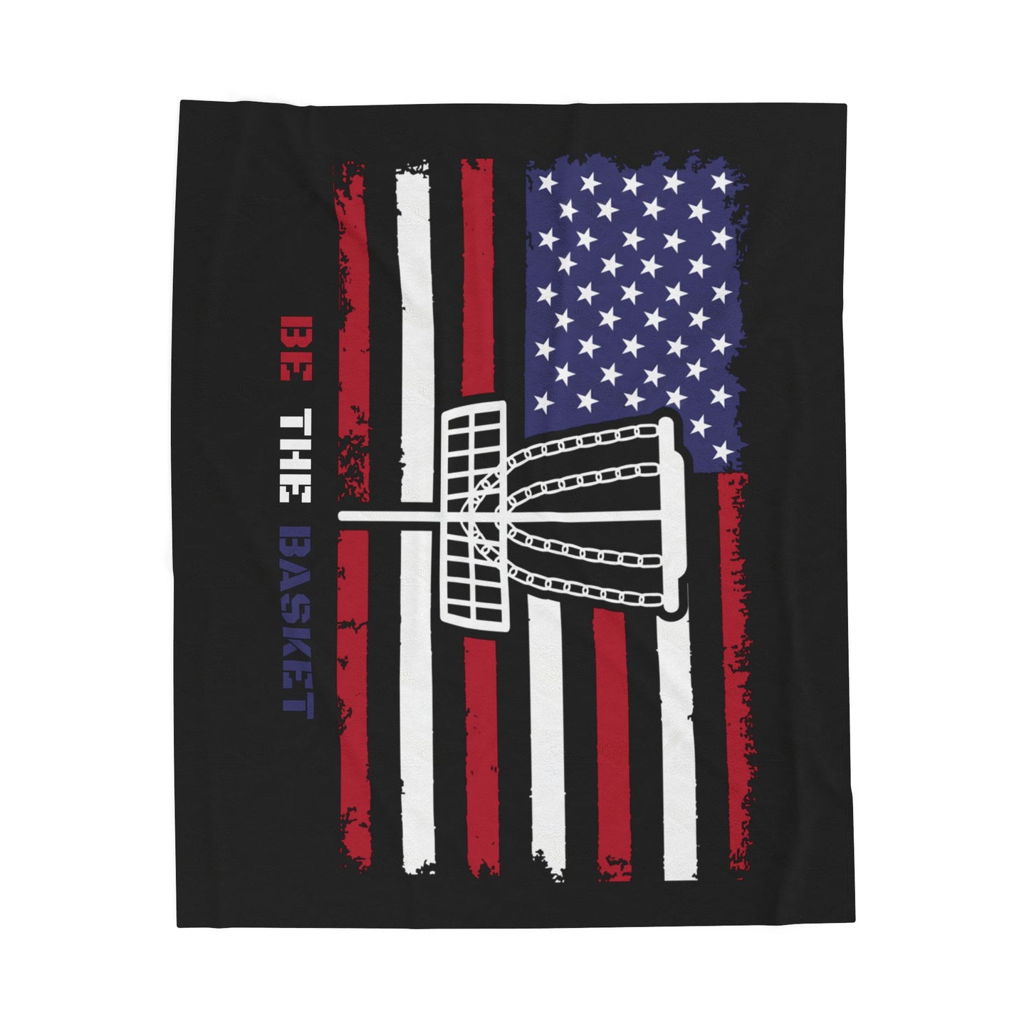 BE THE BASKET PATRIOTIC DISC GOLF Velveteen Plush Blanket, White Basket Design, Disc Golf Blanket
