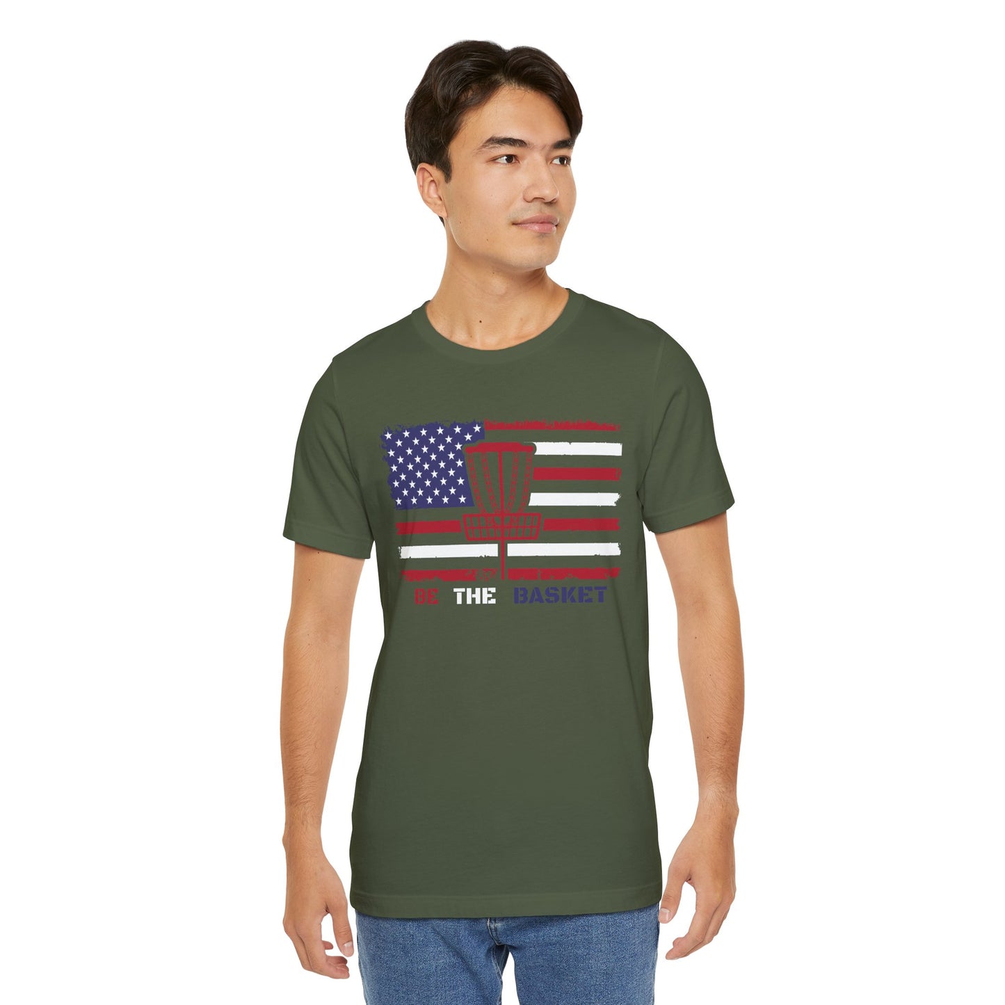 BE THE BASKET Patriotic Disc Golf Tee, Unisex Jersey Tee, Sport Shirt for Disc Golf Lovers, Perfect for Independence Day, Casual Wear