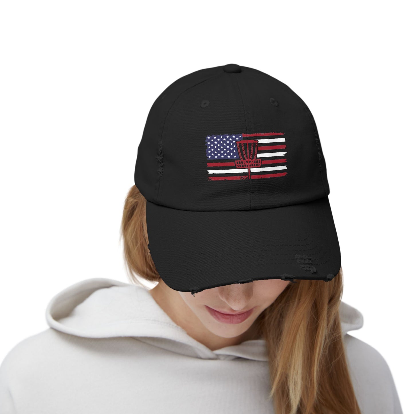 Patriotic America and Disc Golf Distressed Cap, Unisex Baseball Hat,
