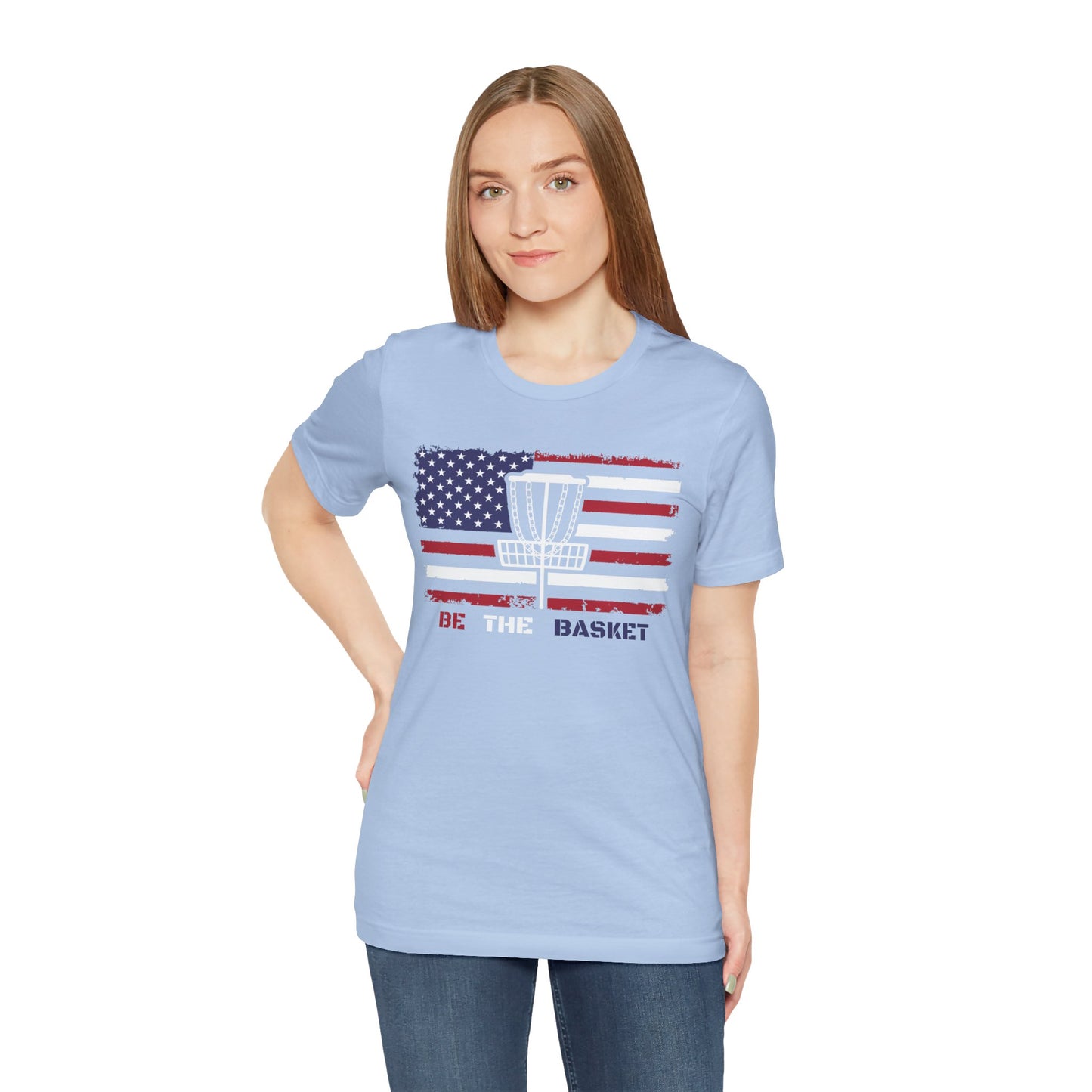 BE THE BASKET Patriotic Disc Golf Unisex T-Shirt, White Basket Design, Disc Golf Shirt