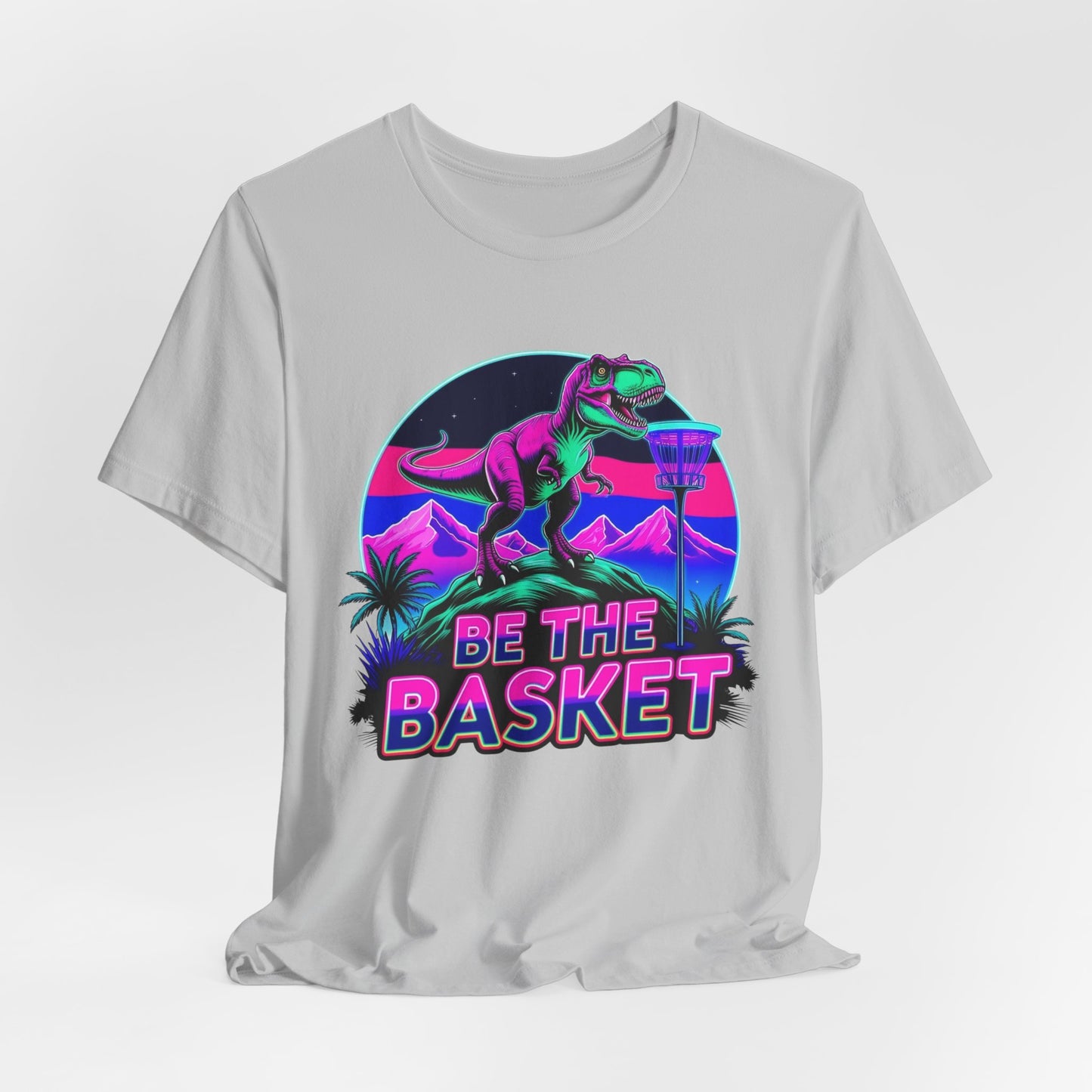 BE THE BASKET Neon T-REx Disc Golf Shirt, Unisex Disc Golf T-Shirt