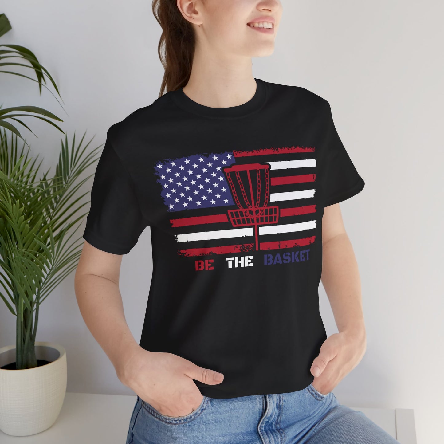 BE THE BASKET Patriotic Disc Golf Tee, Unisex Jersey Tee, Sport Shirt for Disc Golf Lovers, Perfect for Independence Day, Casual Wear
