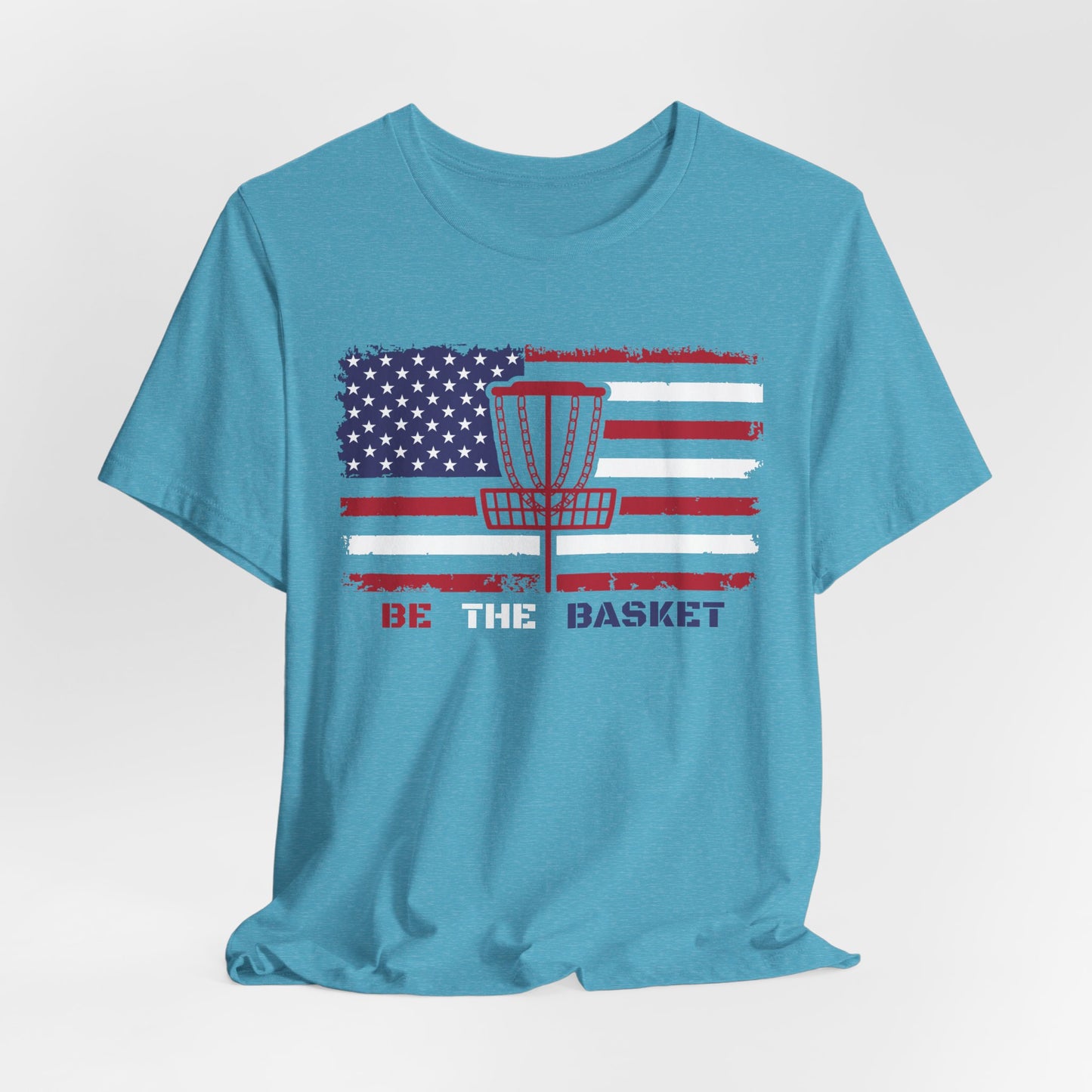 BE THE BASKET Patriotic Disc Golf Tee, Unisex Jersey Tee, Sport Shirt for Disc Golf Lovers, Perfect for Independence Day, Casual Wear