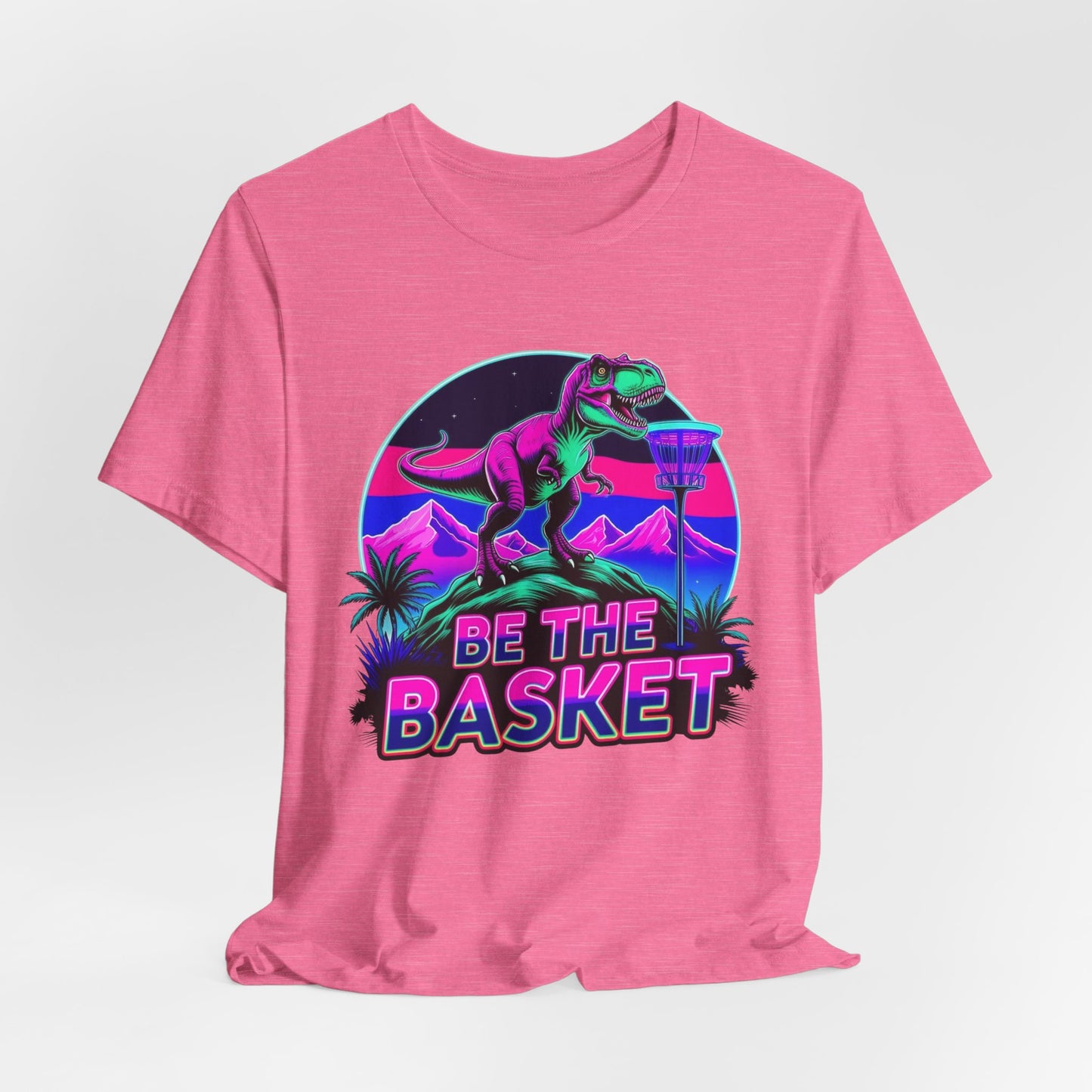 BE THE BASKET Neon T-REx Disc Golf Shirt, Unisex Disc Golf T-Shirt