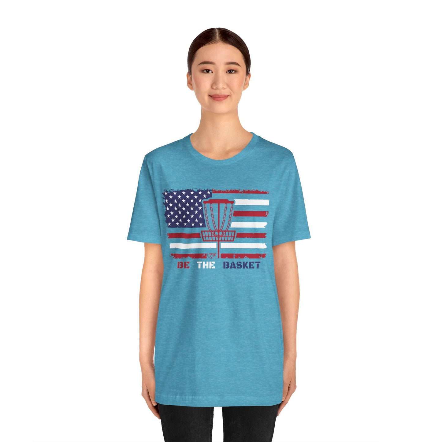 BE THE BASKET Patriotic Disc Golf Tee, Unisex Jersey Tee, Sport Shirt for Disc Golf Lovers, Perfect for Independence Day, Casual Wear