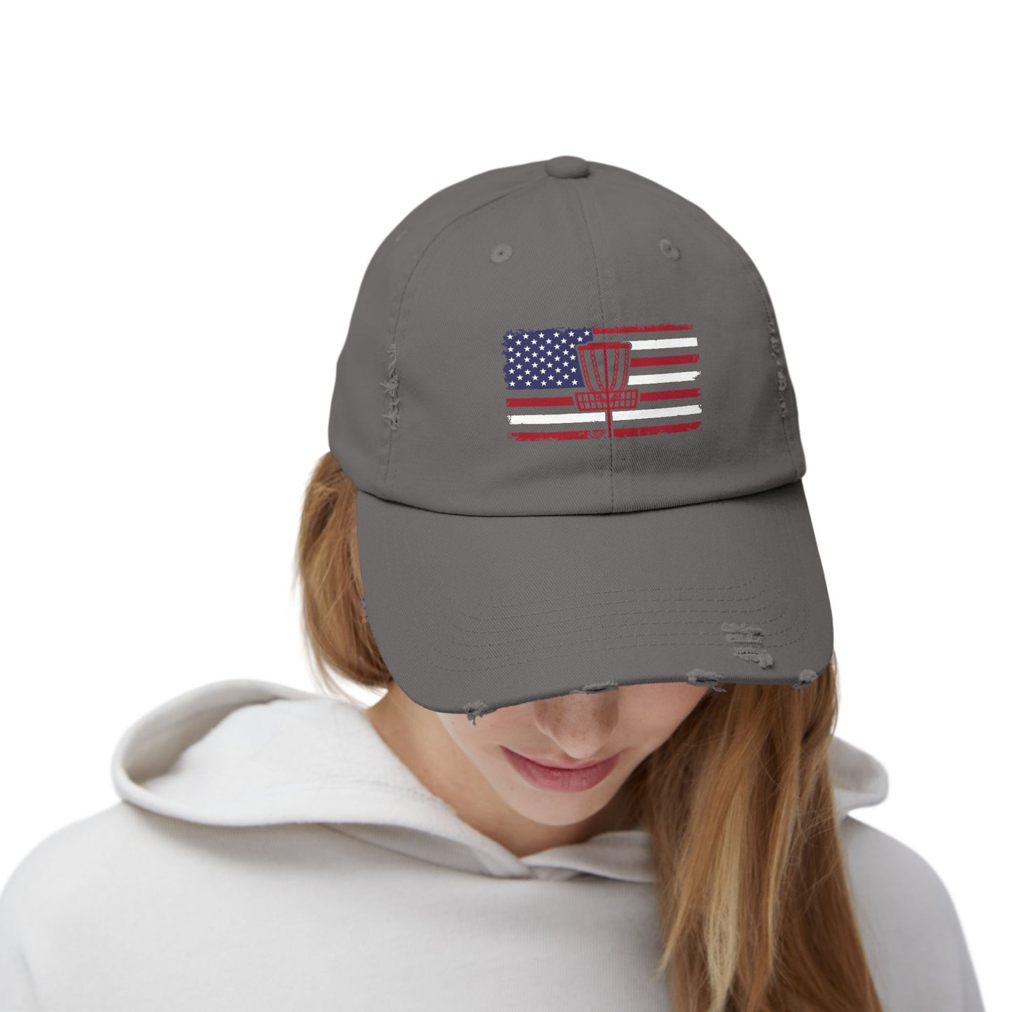 Patriotic America and Disc Golf Distressed Cap, Unisex Baseball Hat,