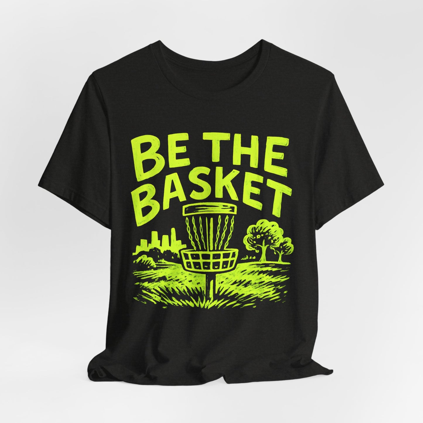 BE THE BASKET Disc Golf Basket Lime Green Distressed, Disc Golf Unisex T-Shirt