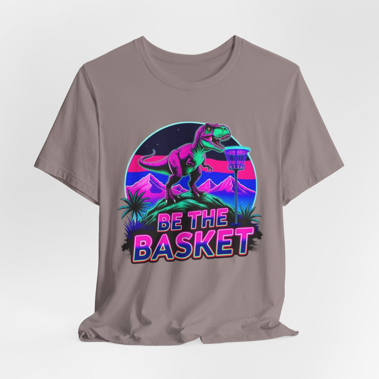 BE THE BASKET Neon T-REx Disc Golf Shirt, Unisex Disc Golf T-Shirt