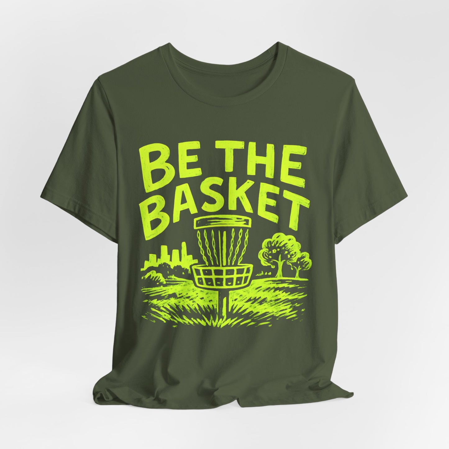 BE THE BASKET Disc Golf Basket Lime Green Distressed, Disc Golf Unisex T-Shirt
