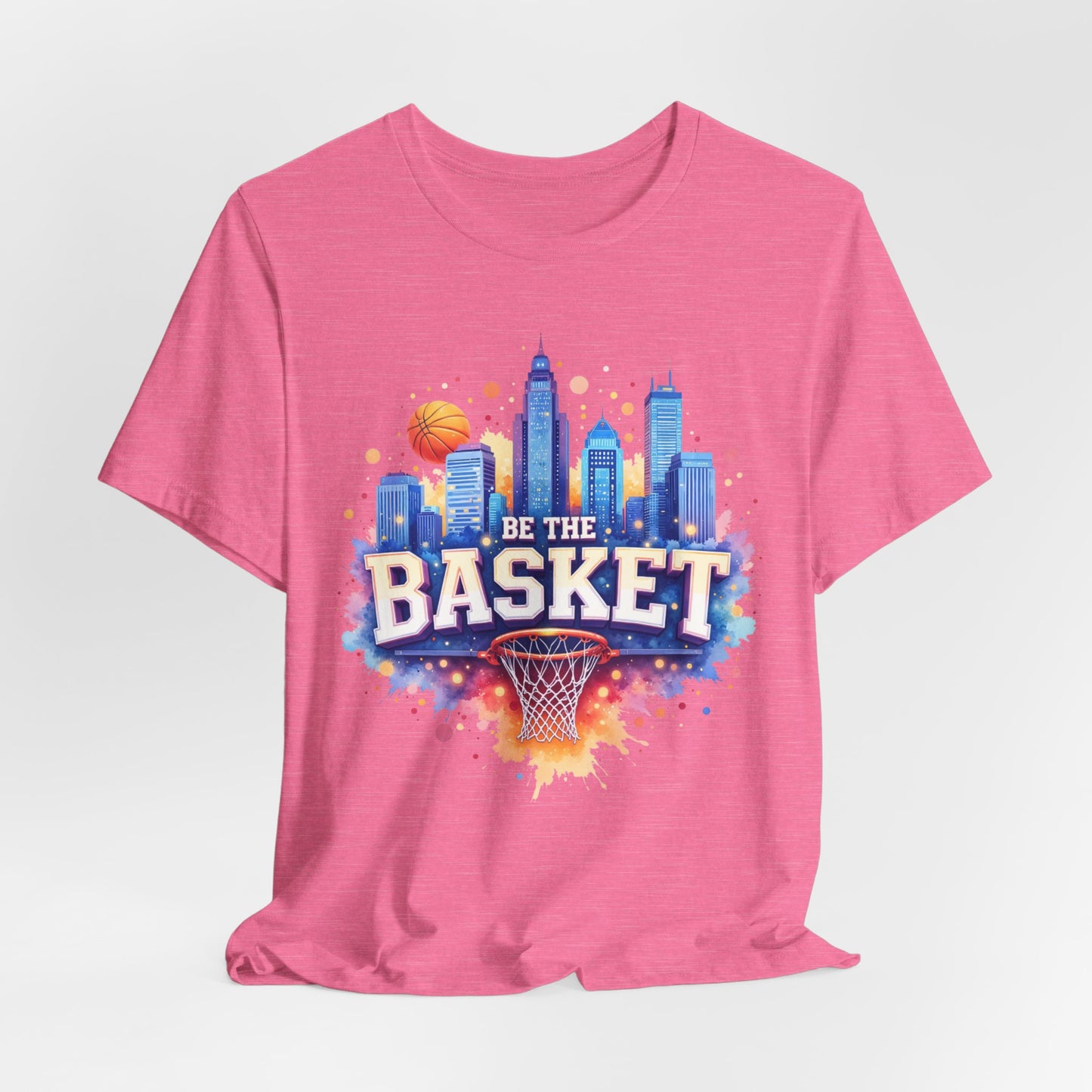 BE THE BASKET Basketball Goal Skyline Watercolor 2, Basketball Unisex T-Shirt