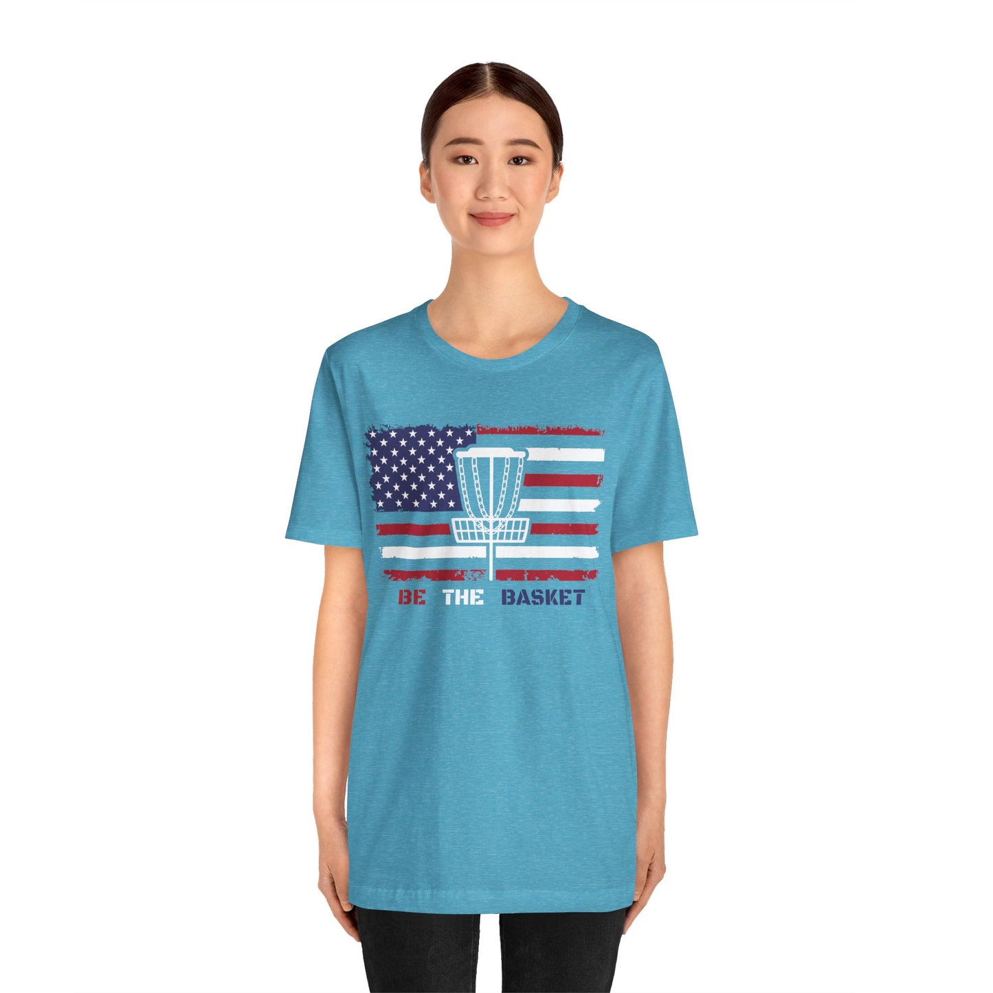 BE THE BASKET Patriotic Disc Golf Unisex T-Shirt, White Basket Design, Disc Golf Shirt
