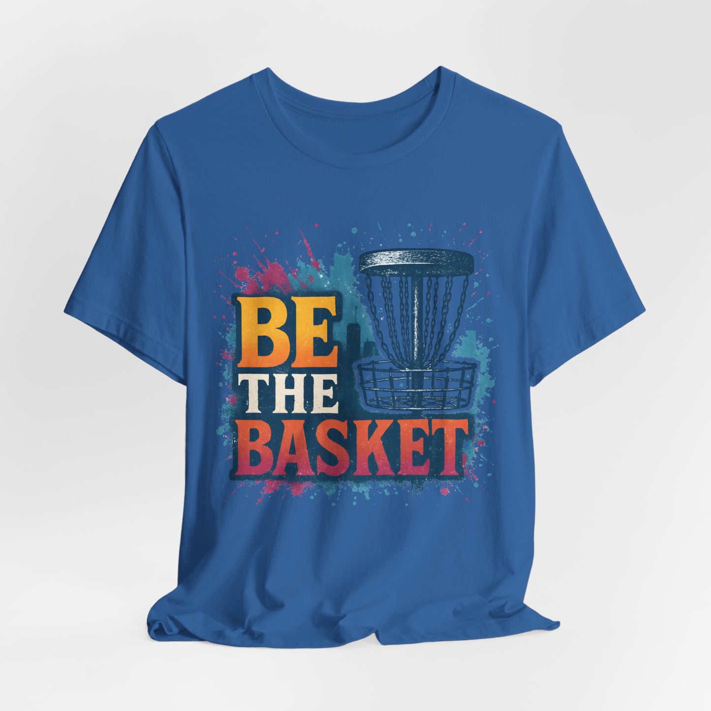 BE THE BASKET Disc Golf Basket Distressed Skyline 1, Disc Golf Unisex T-Shirt