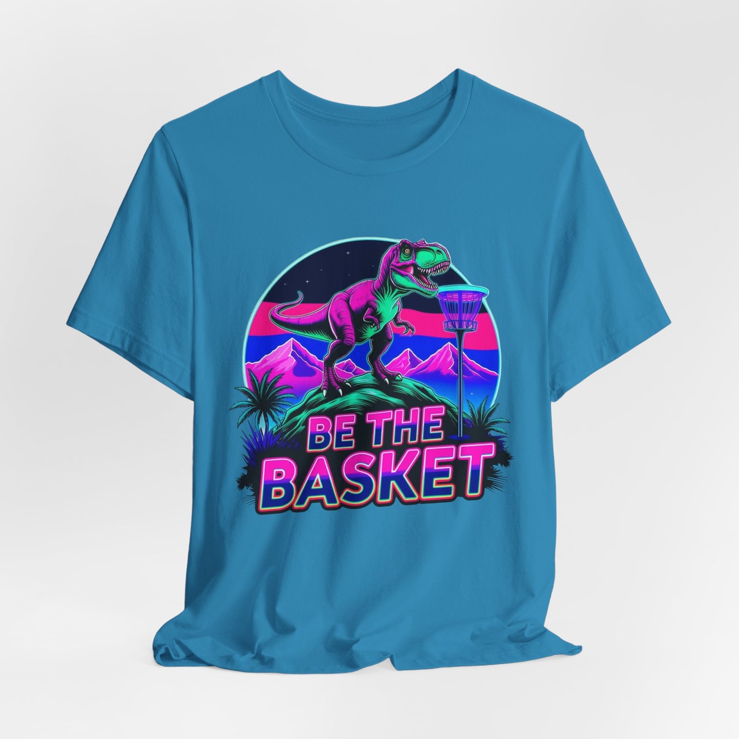 BE THE BASKET Neon T-REx Disc Golf Shirt, Unisex Disc Golf T-Shirt