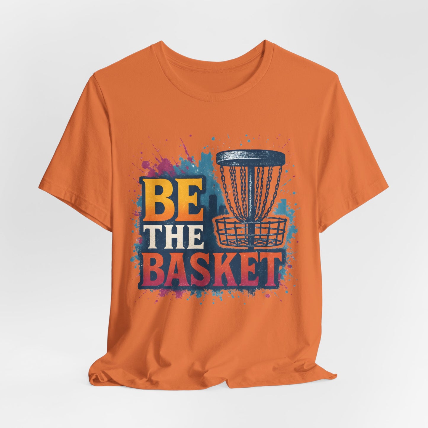 BE THE BASKET Disc Golf Basket Distressed Skyline 1, Disc Golf Unisex T-Shirt