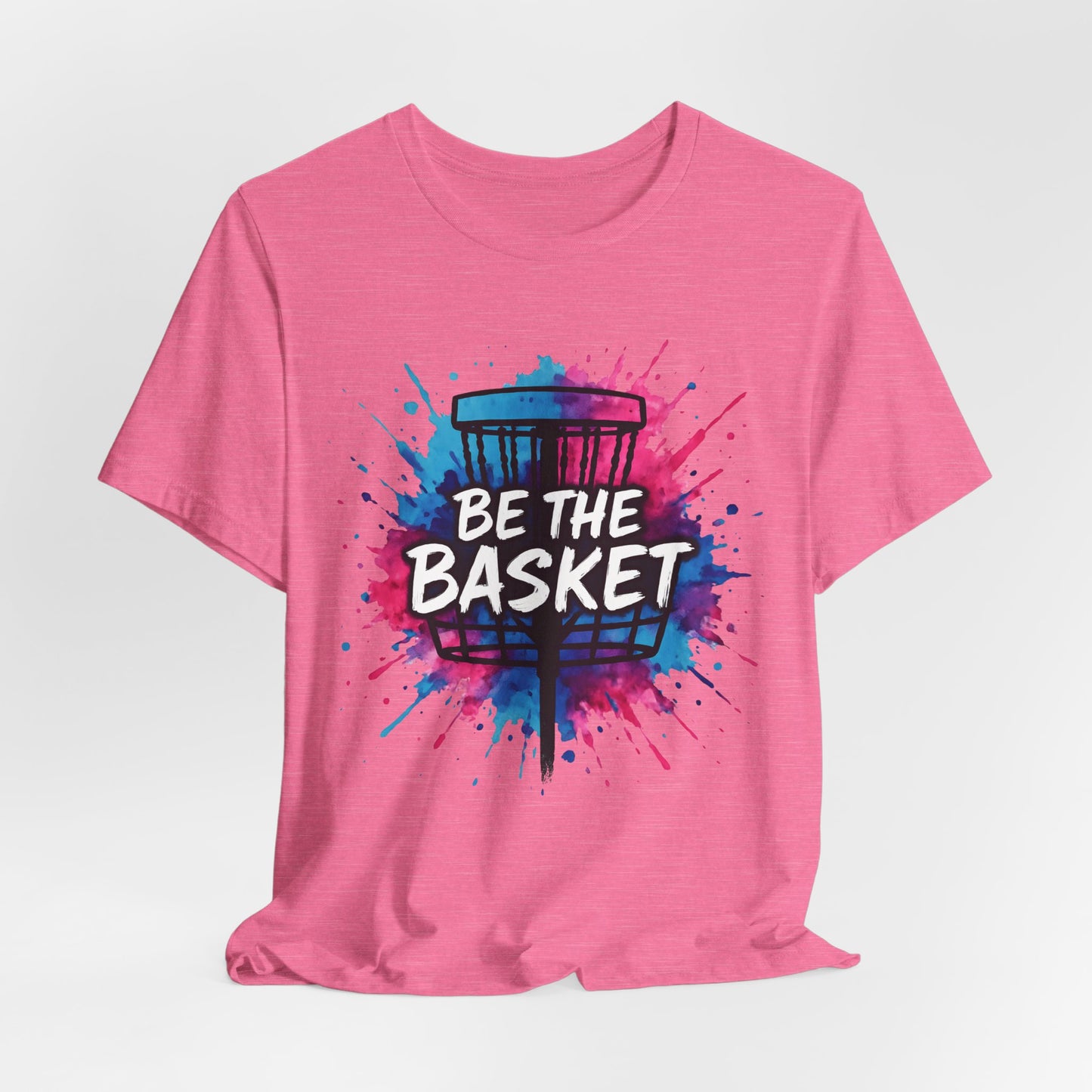 BE THE BASKET Disc Golf Basket Pink Blue Splatter, Disc Golf Unisex T-Shirt