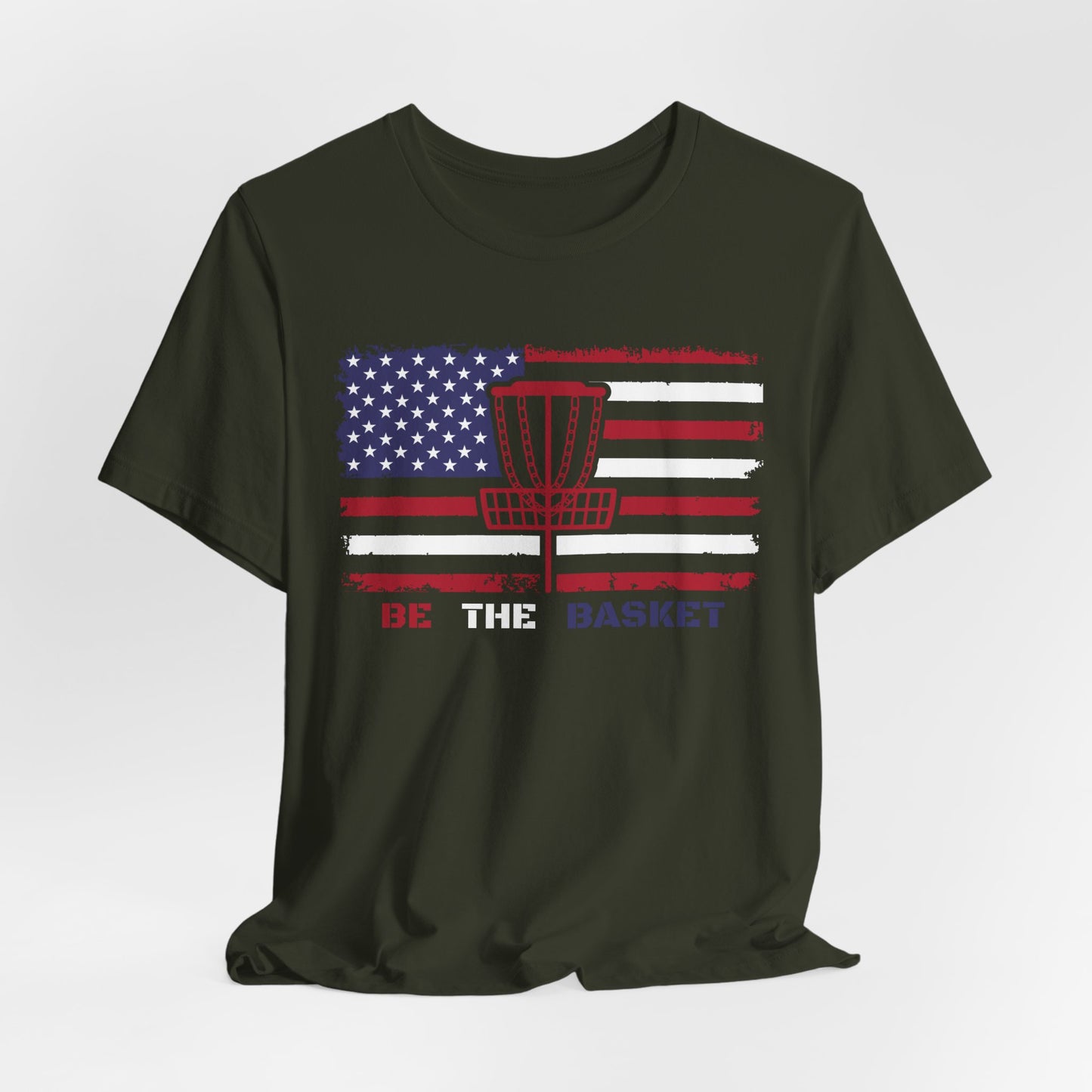 BE THE BASKET Patriotic Disc Golf Tee, Unisex Jersey Tee, Sport Shirt for Disc Golf Lovers, Perfect for Independence Day, Casual Wear