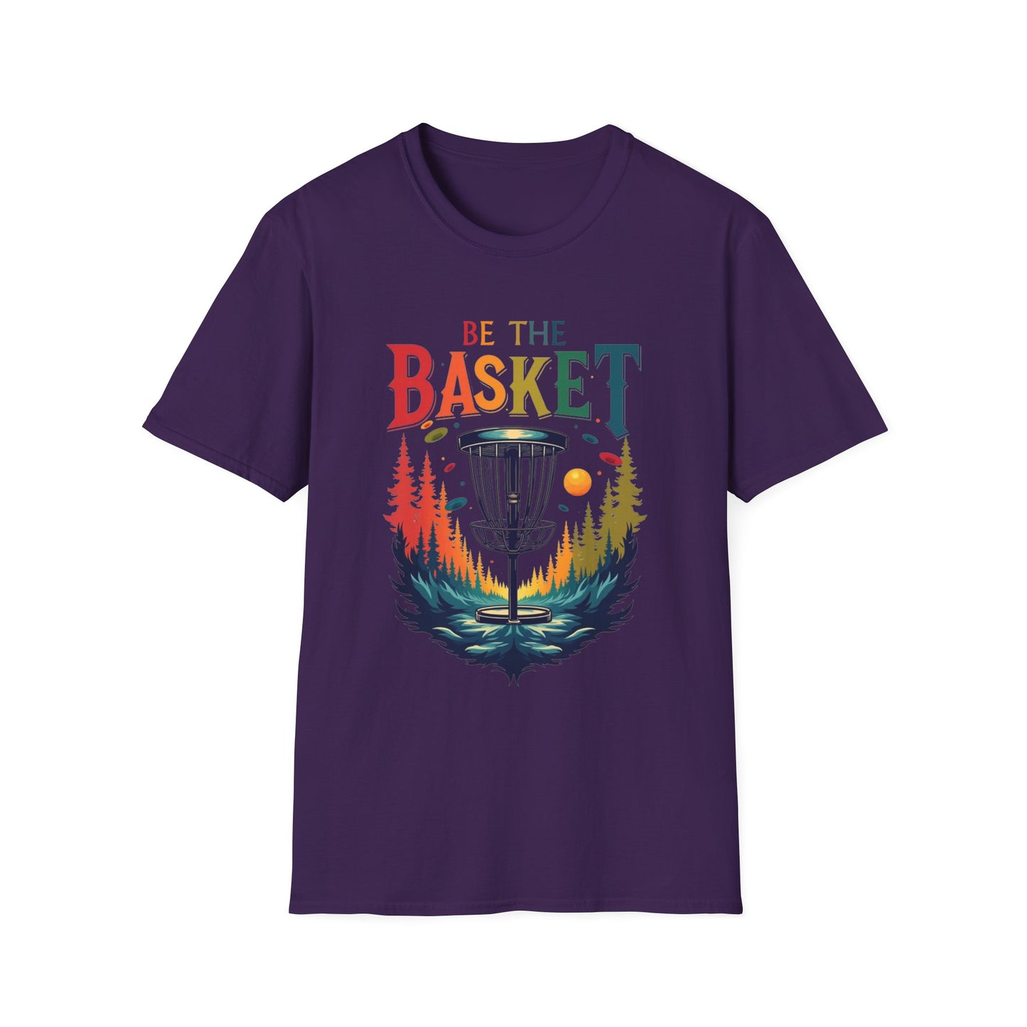 BE THE BASKET Colorful Trees Disc Golf Unisex Softstyle T-Shirt - Perfect for Disc Golf Lovers