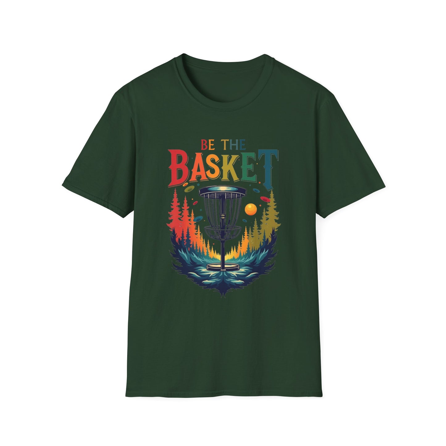 BE THE BASKET Colorful Trees Disc Golf Unisex Softstyle T-Shirt - Perfect for Disc Golf Lovers
