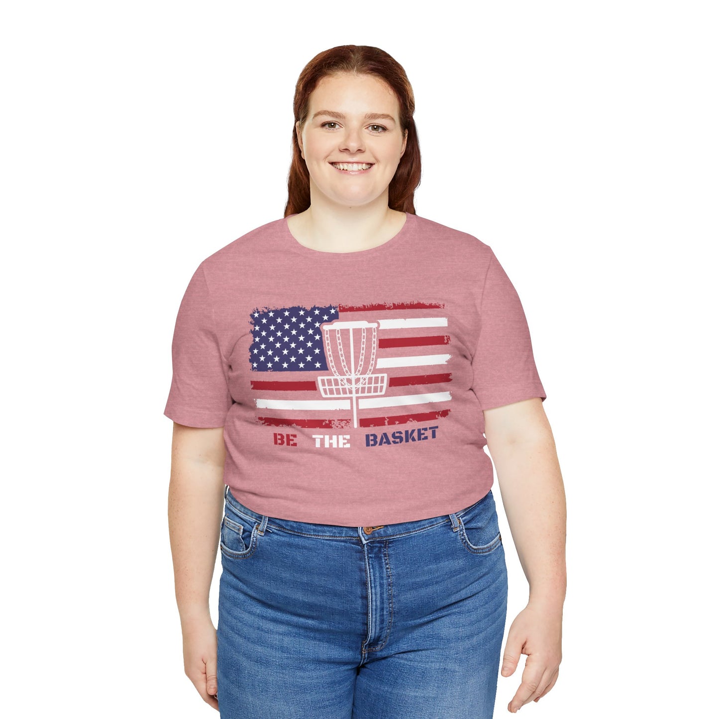 BE THE BASKET Patriotic Disc Golf Unisex T-Shirt, White Basket Design, Disc Golf Shirt