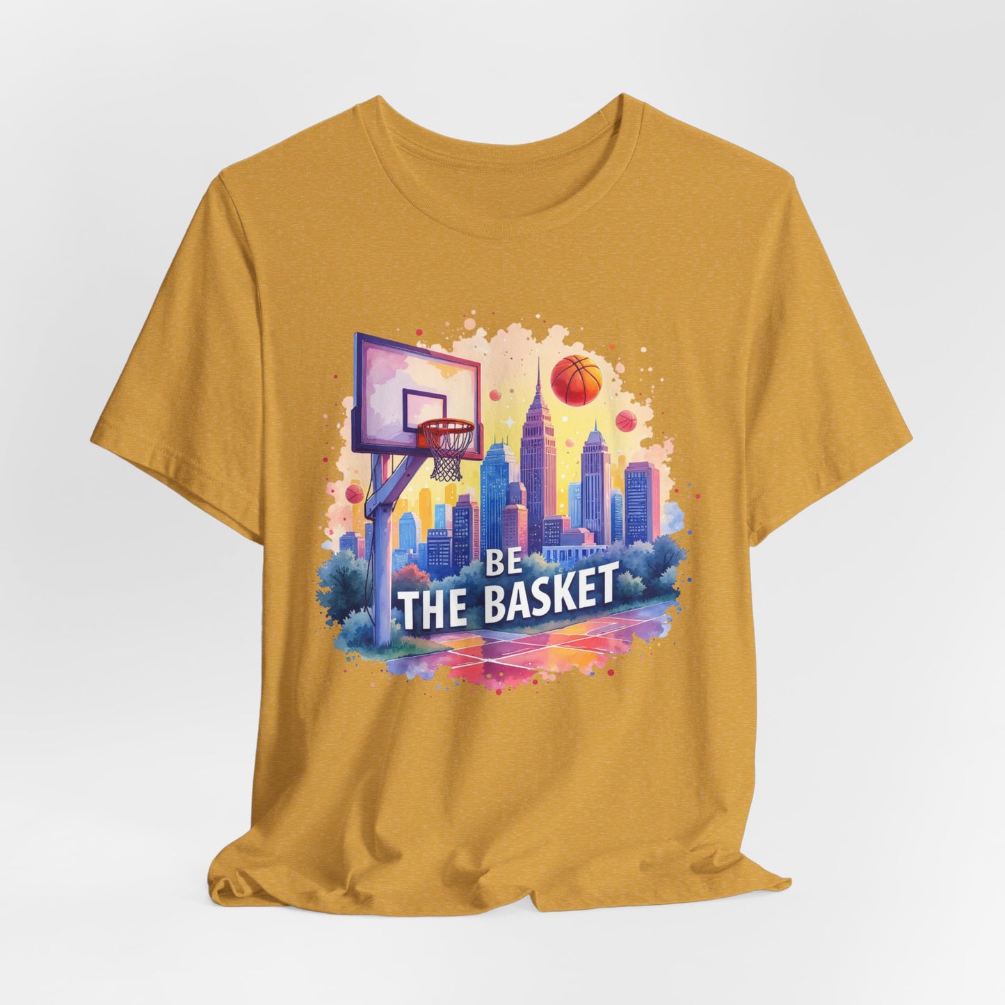 BE THE BASKET Basketball Goal Skyline Watercolor 1, Basketball Unisex T-Shirt