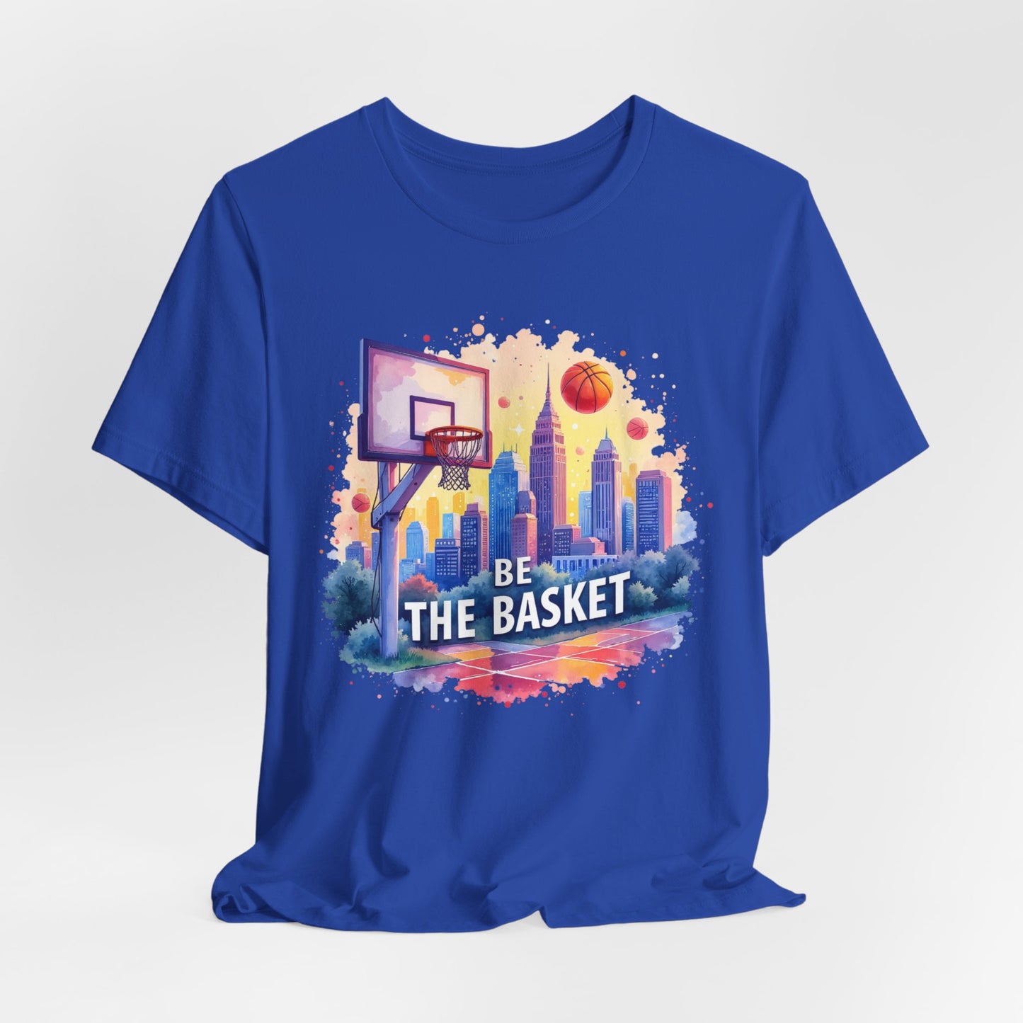 BE THE BASKET Basketball Goal Skyline Watercolor 1, Basketball Unisex T-Shirt
