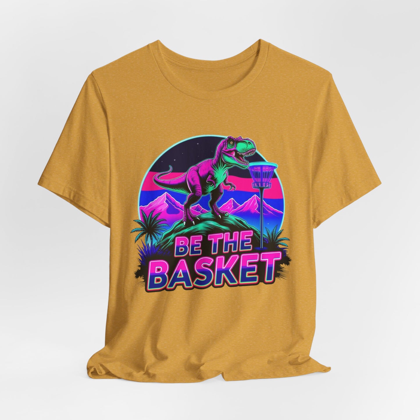BE THE BASKET Neon T-REx Disc Golf Shirt, Unisex Disc Golf T-Shirt