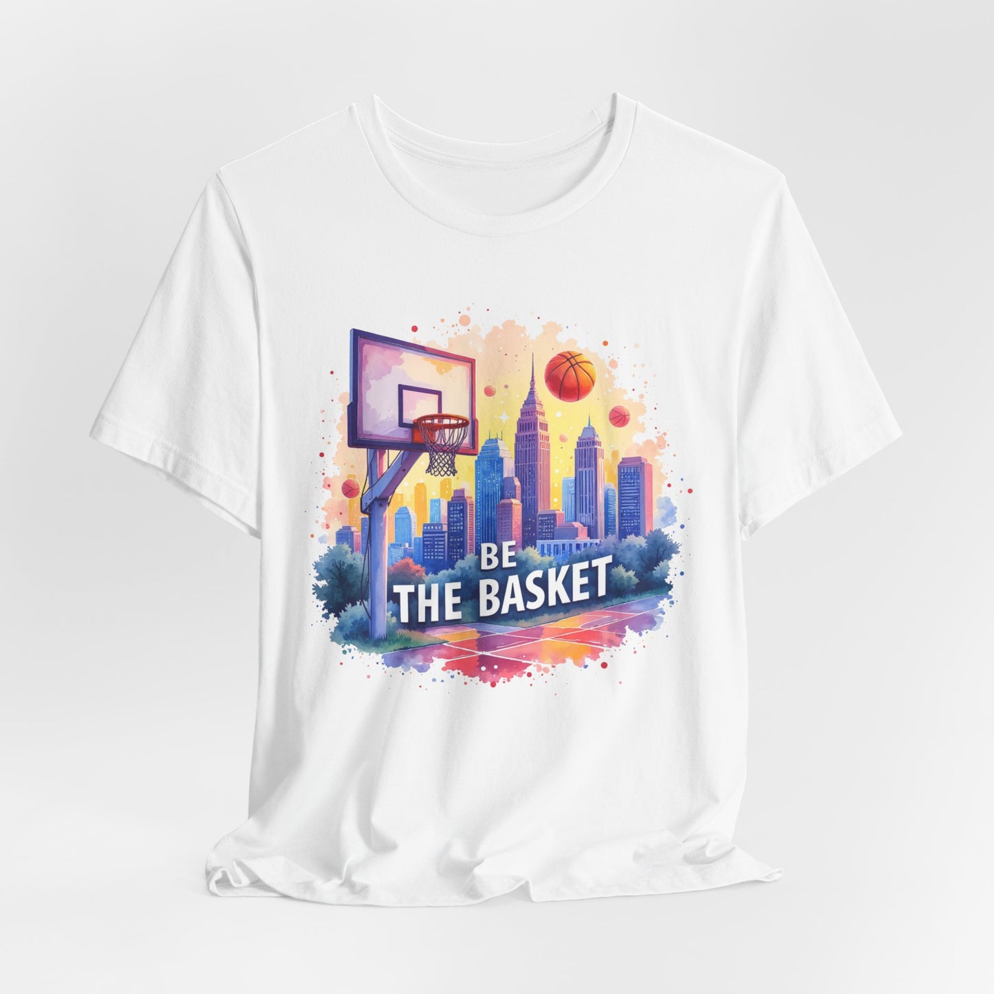 BE THE BASKET Basketball Goal Skyline Watercolor 1, Basketball Unisex T-Shirt