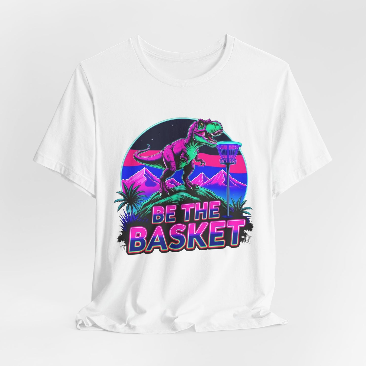 BE THE BASKET Neon T-REx Disc Golf Shirt, Unisex Disc Golf T-Shirt