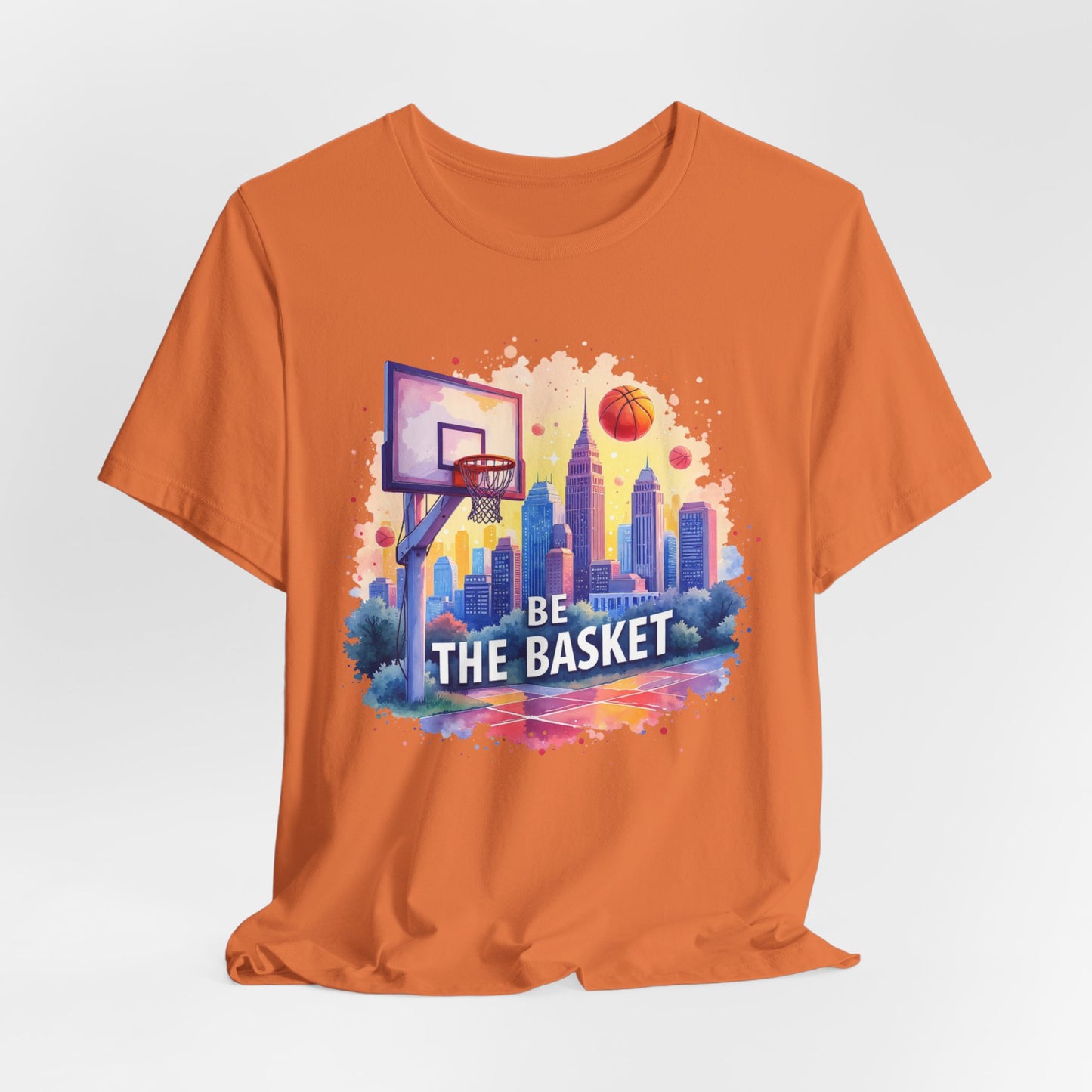 BE THE BASKET Basketball Goal Skyline Watercolor 1, Basketball Unisex T-Shirt