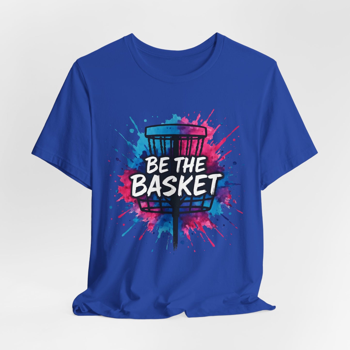 BE THE BASKET Disc Golf Basket Pink Blue Splatter, Disc Golf Unisex T-Shirt