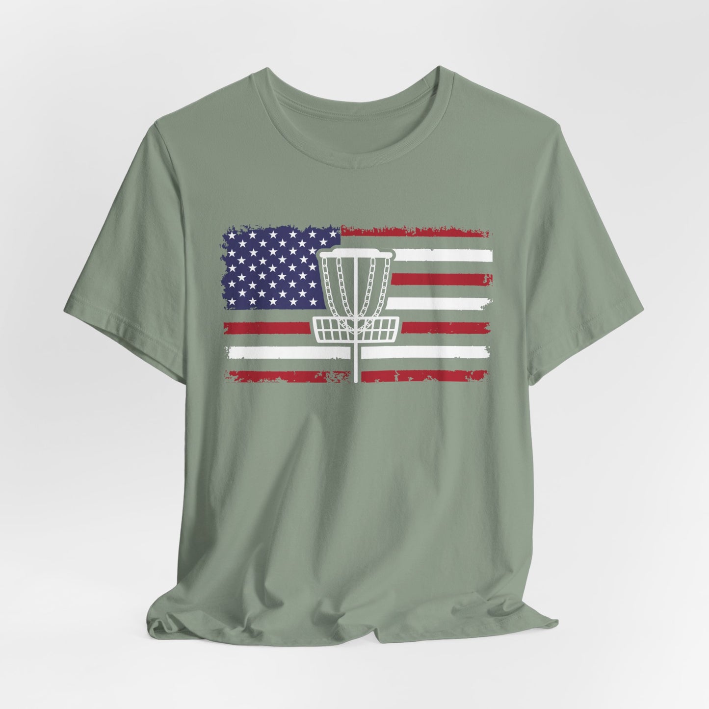Patriotic Disc Golf Unisex T-Shirt, White Basket , Disc Golf Shirt