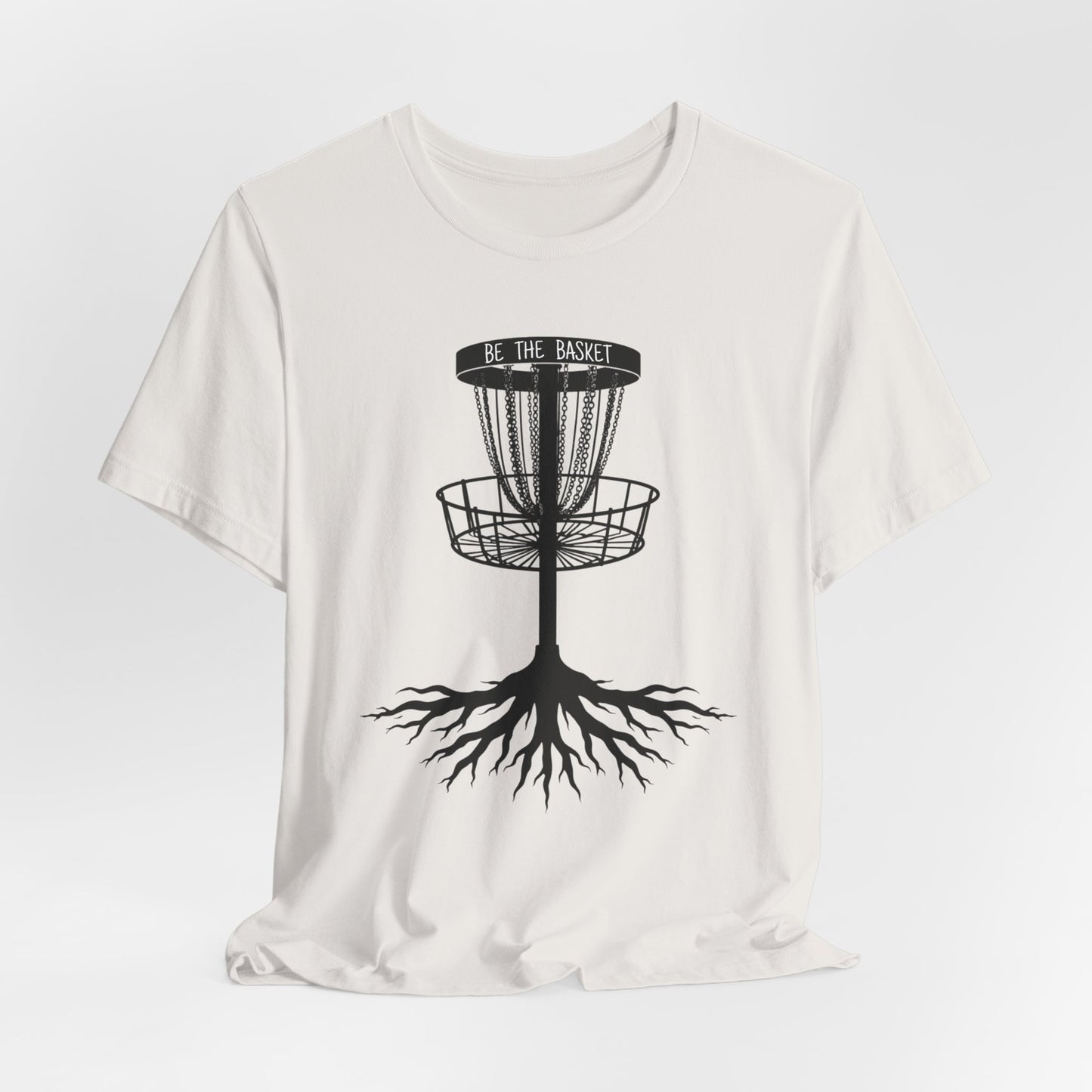 BE THE BASKET Disc Golf Tree Black and White, Unisex Softstyle T-shirt, Disc Golf Shirt