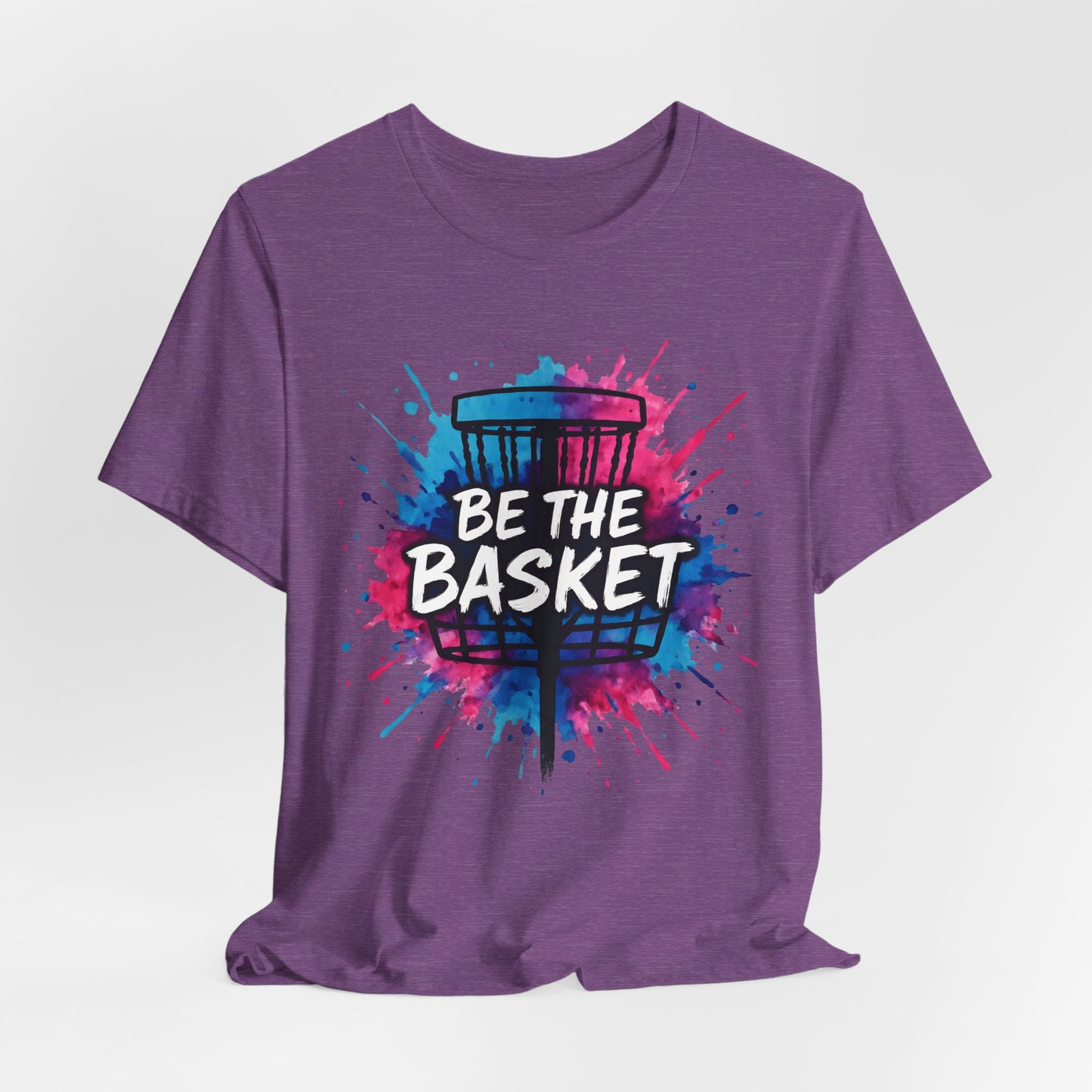 BE THE BASKET Disc Golf Basket Pink Blue Splatter, Disc Golf Unisex T-Shirt