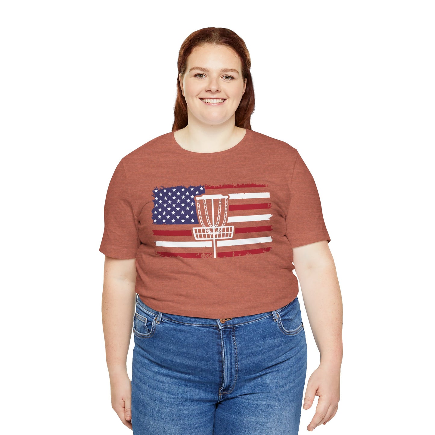 Patriotic Disc Golf Unisex T-Shirt, White Basket , Disc Golf Shirt