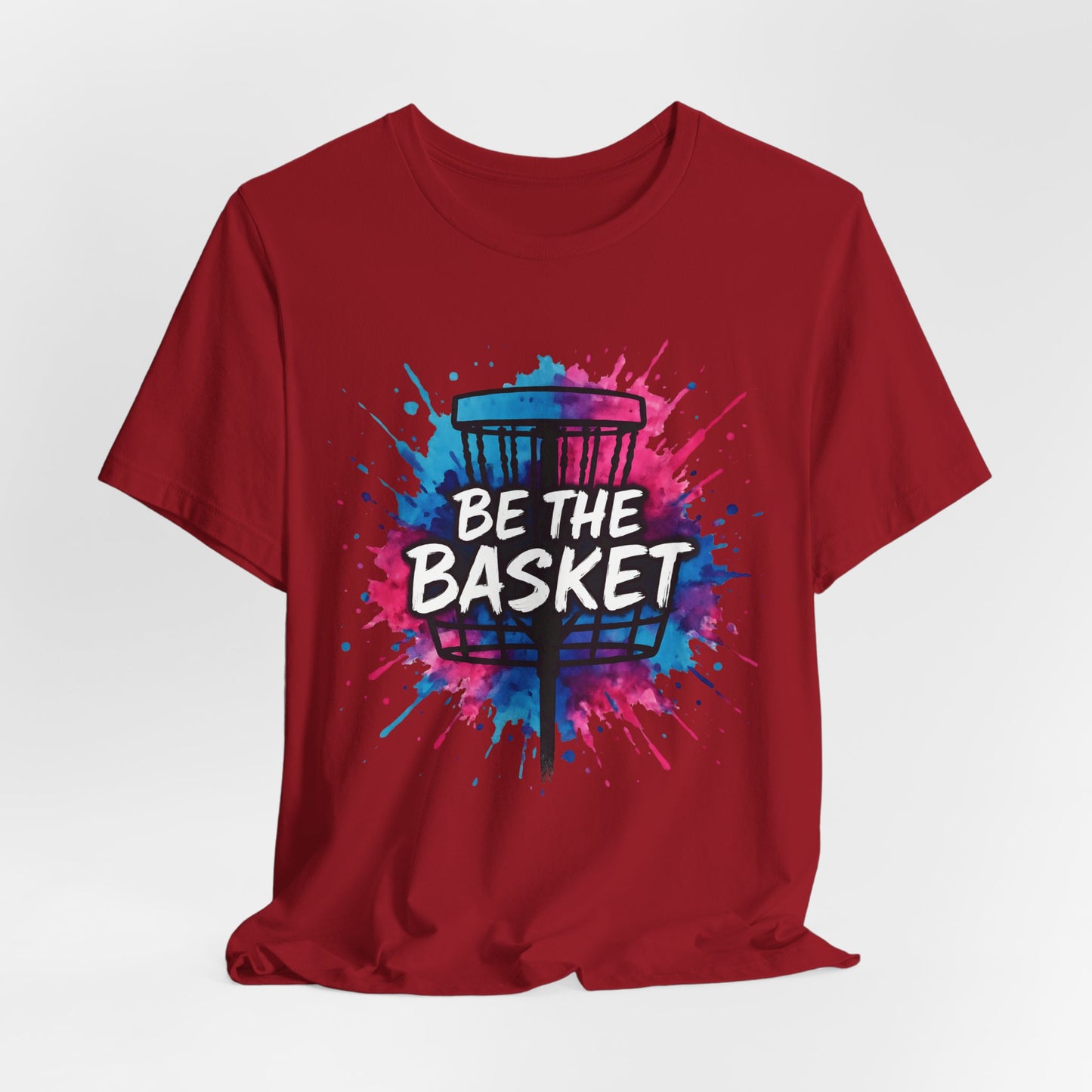 BE THE BASKET Disc Golf Basket Pink Blue Splatter, Disc Golf Unisex T-Shirt