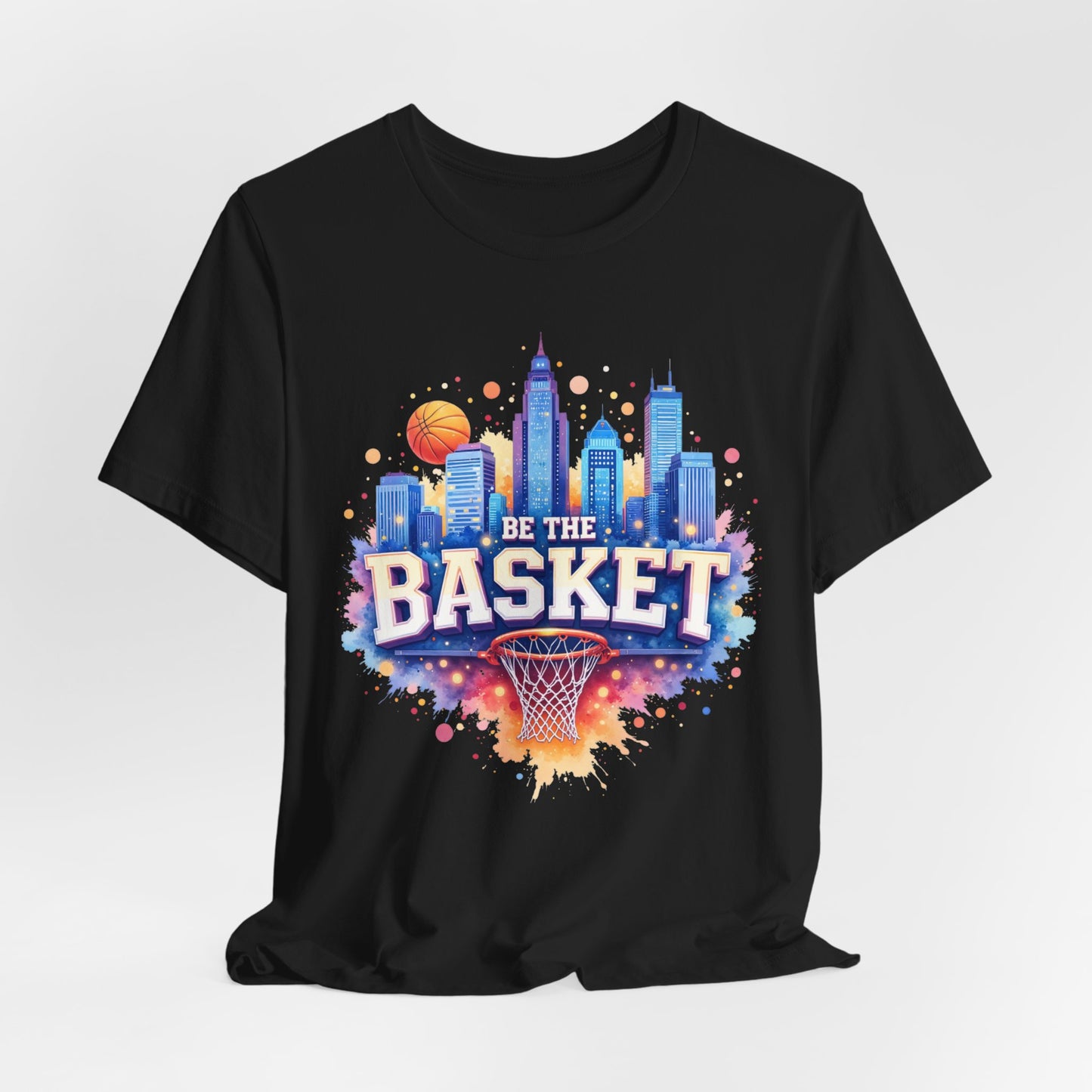BE THE BASKET Basketball Goal Skyline Watercolor 2, Basketball Unisex T-Shirt