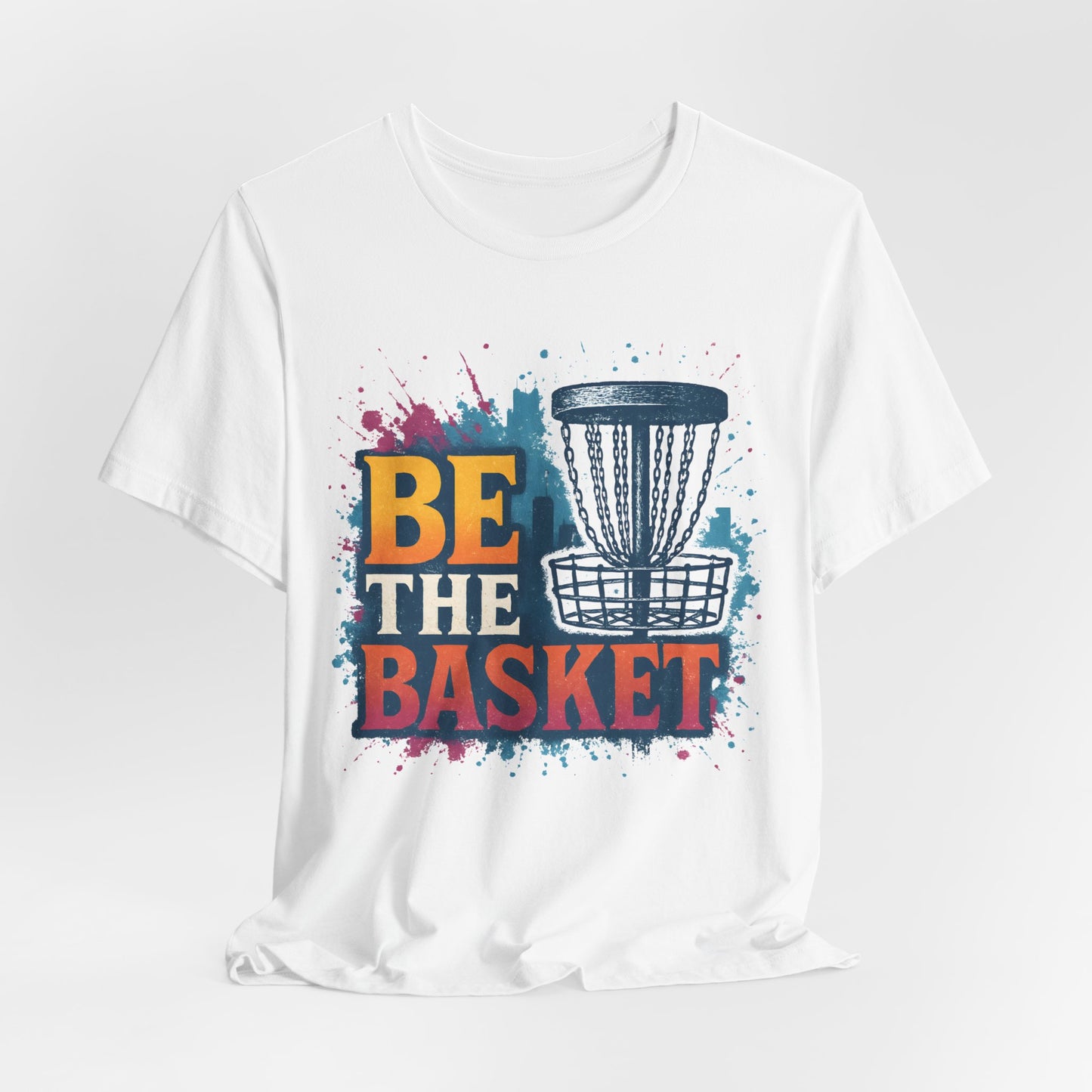 BE THE BASKET Disc Golf Basket Distressed Skyline 1, Disc Golf Unisex T-Shirt