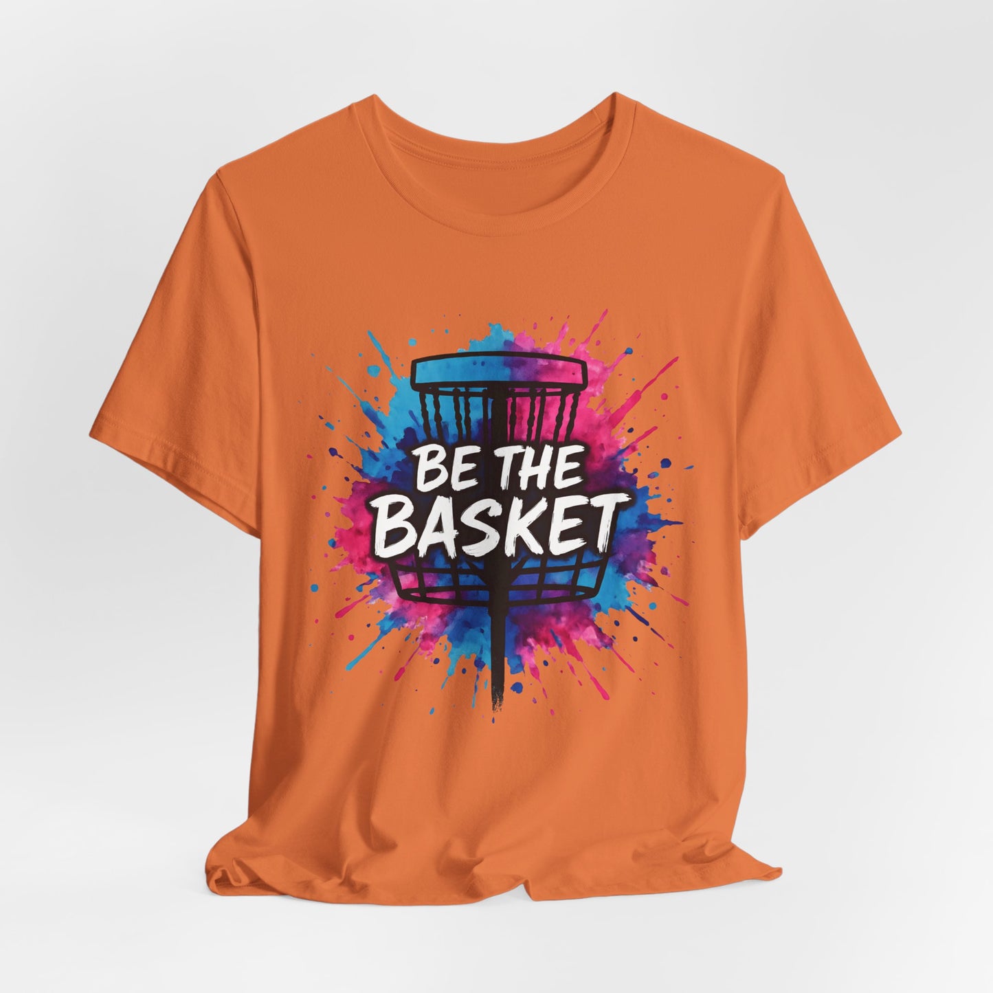 BE THE BASKET Disc Golf Basket Pink Blue Splatter, Disc Golf Unisex T-Shirt
