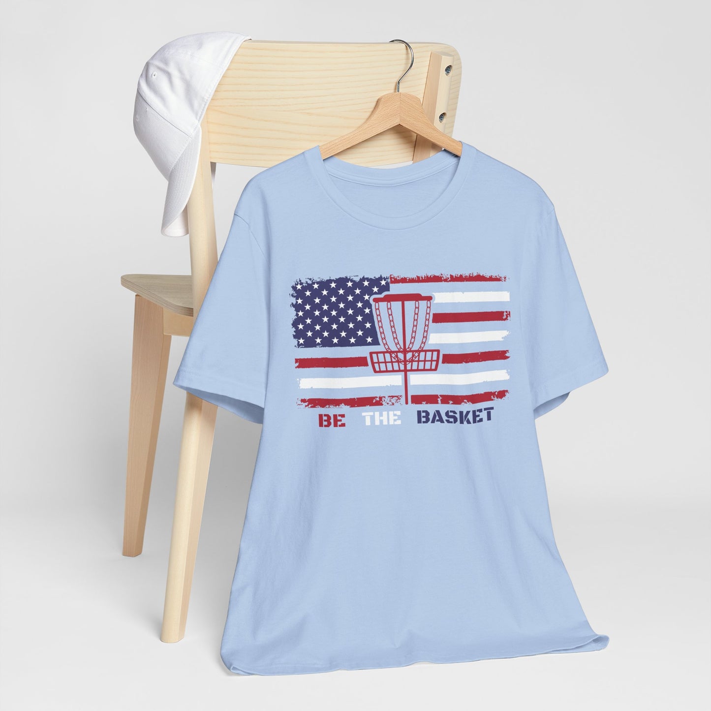 BE THE BASKET Patriotic Disc Golf Tee, Unisex Jersey Tee, Sport Shirt for Disc Golf Lovers, Perfect for Independence Day, Casual Wear