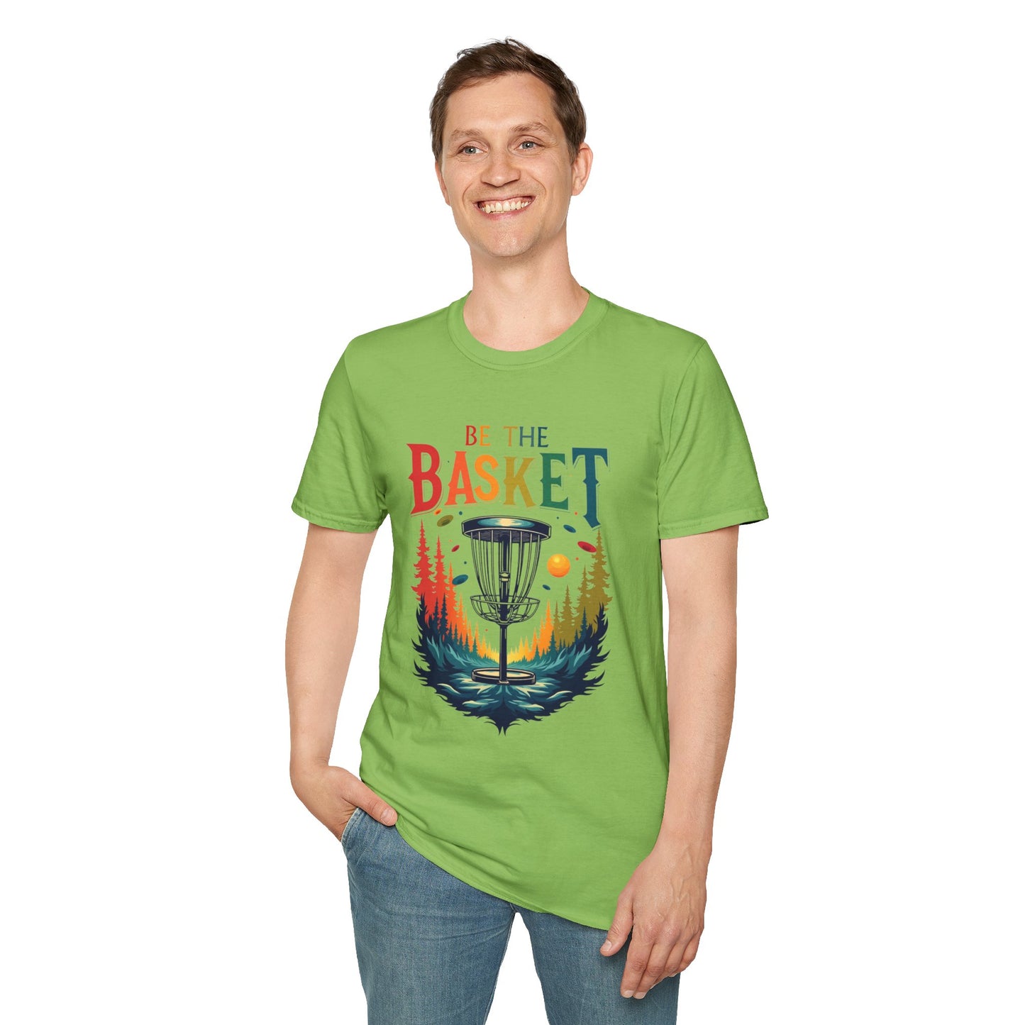 BE THE BASKET Colorful Trees Disc Golf Unisex Softstyle T-Shirt - Perfect for Disc Golf Lovers