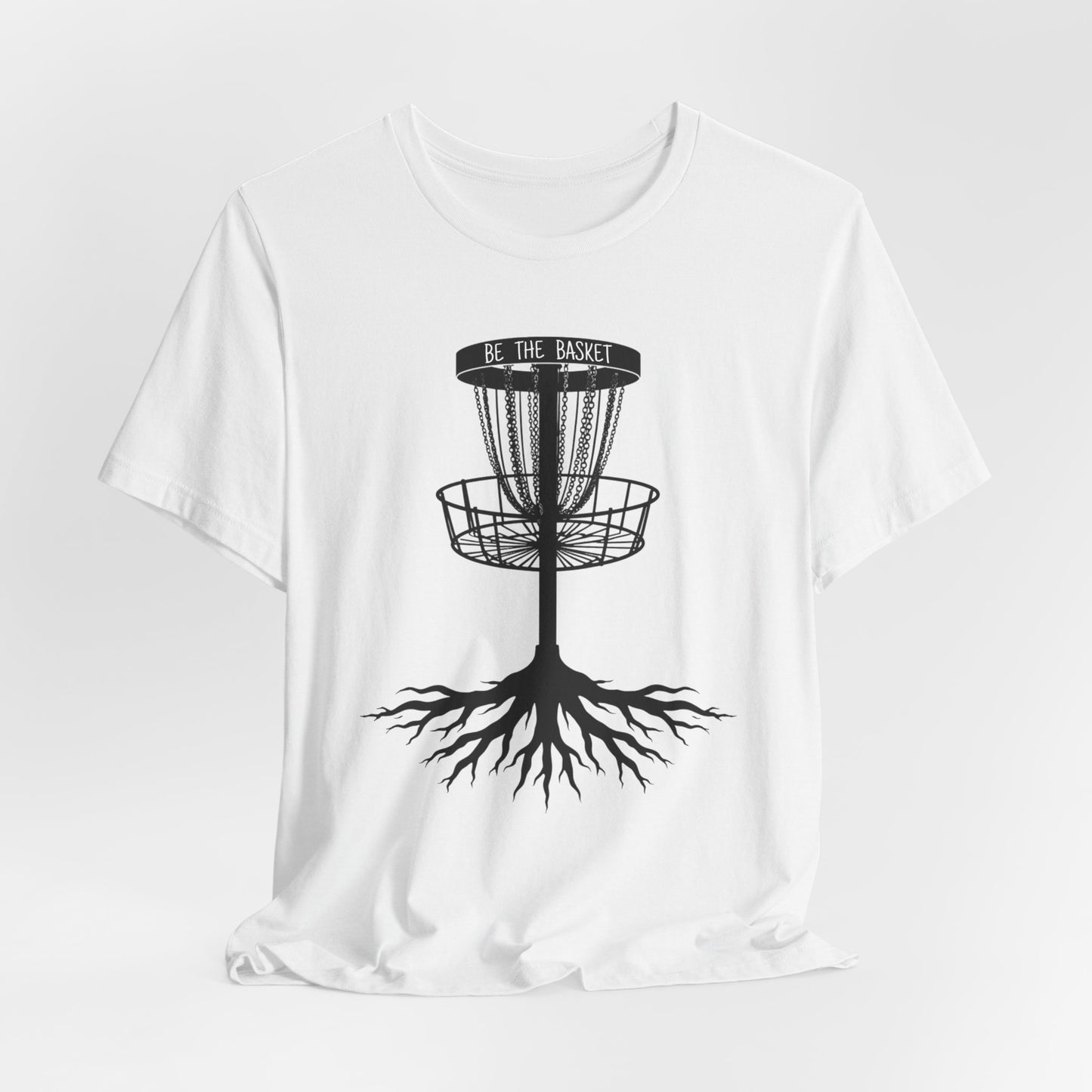 BE THE BASKET Disc Golf Tree Black and White, Unisex Softstyle T-shirt, Disc Golf Shirt