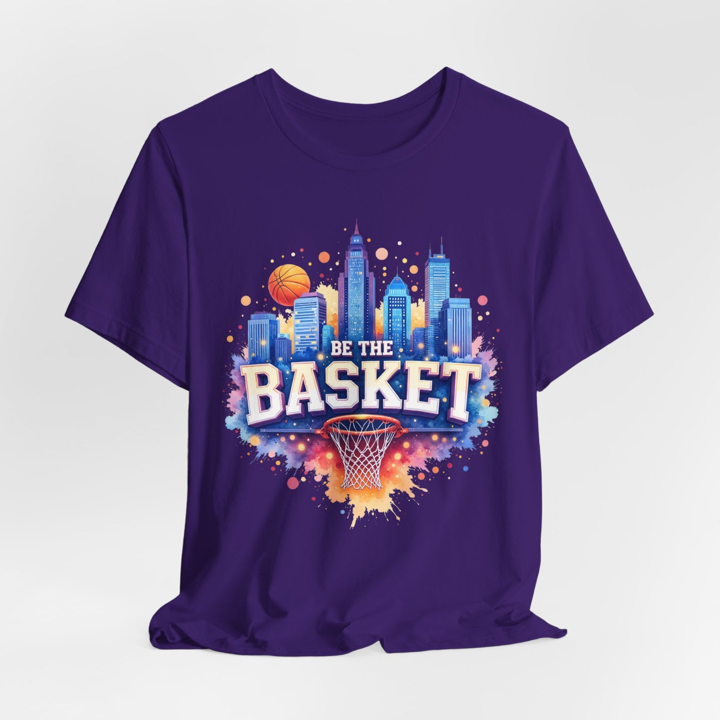 BE THE BASKET Basketball Goal Skyline Watercolor 2, Basketball Unisex T-Shirt