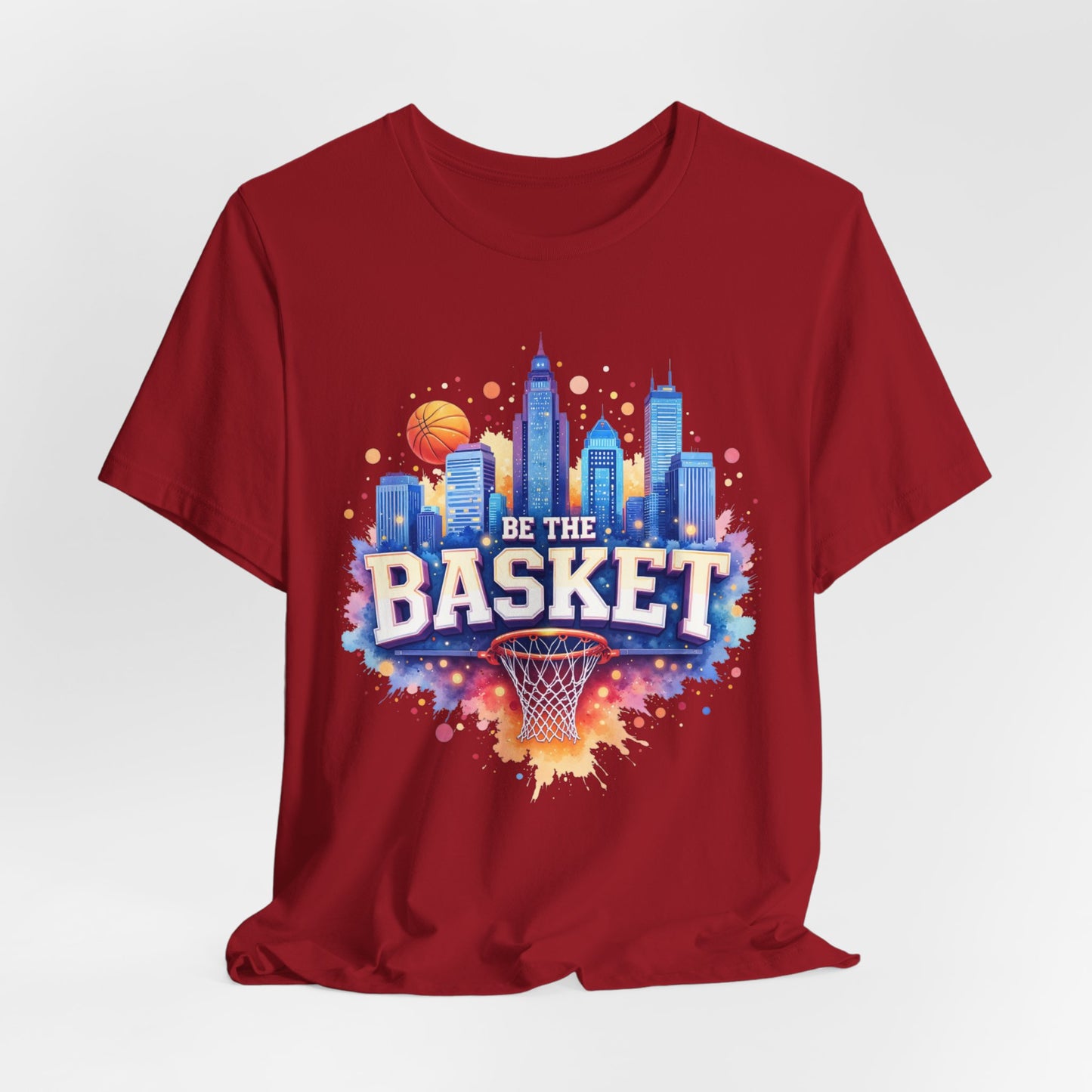 BE THE BASKET Basketball Goal Skyline Watercolor 2, Basketball Unisex T-Shirt