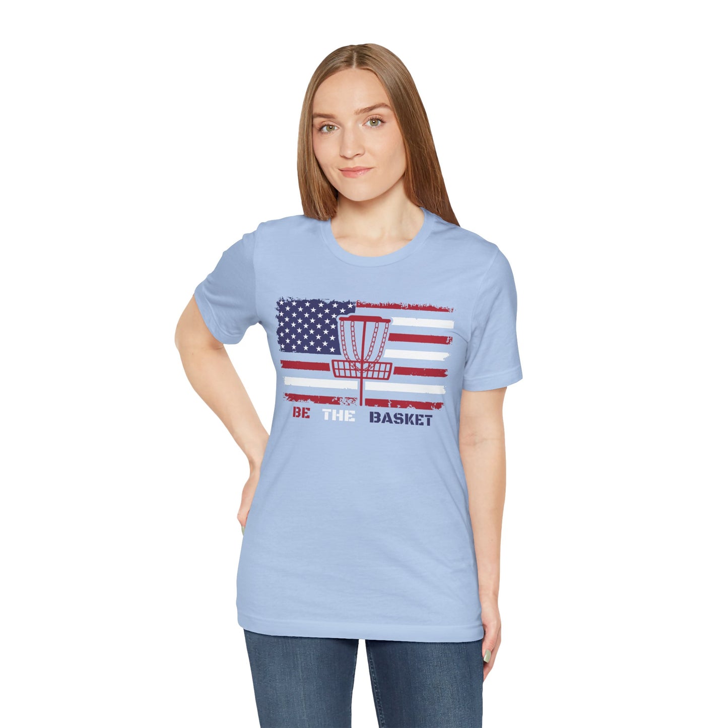 BE THE BASKET Patriotic Disc Golf Tee, Unisex Jersey Tee, Sport Shirt for Disc Golf Lovers, Perfect for Independence Day, Casual Wear