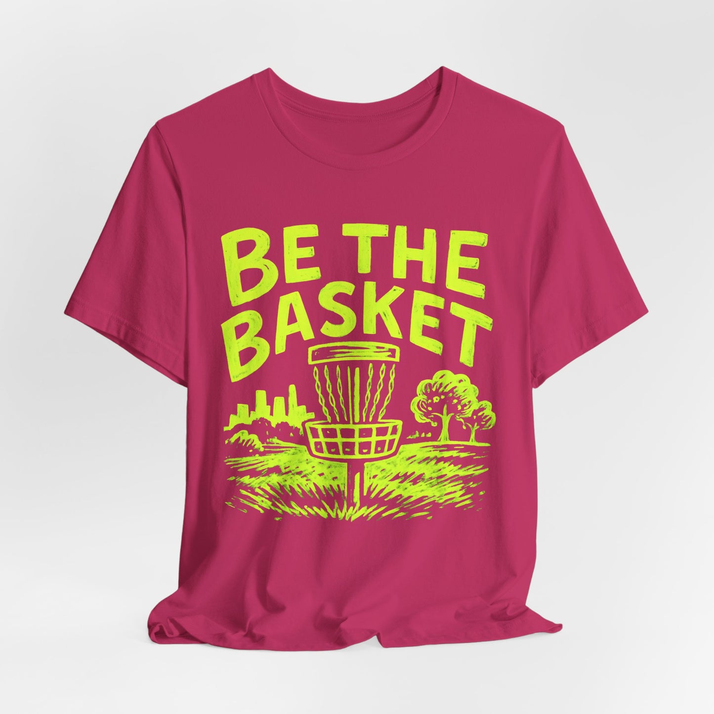 BE THE BASKET Disc Golf Basket Lime Green Distressed, Disc Golf Unisex T-Shirt