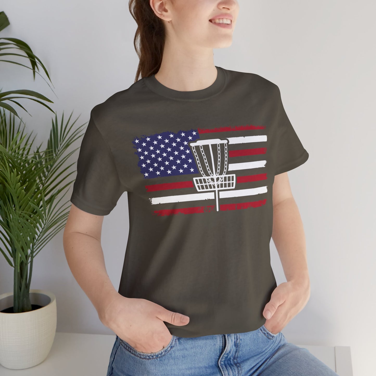 Patriotic Disc Golf Unisex T-Shirt, White Basket , Disc Golf Shirt