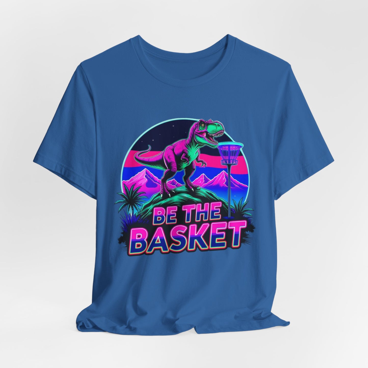 BE THE BASKET Neon T-REx Disc Golf Shirt, Unisex Disc Golf T-Shirt