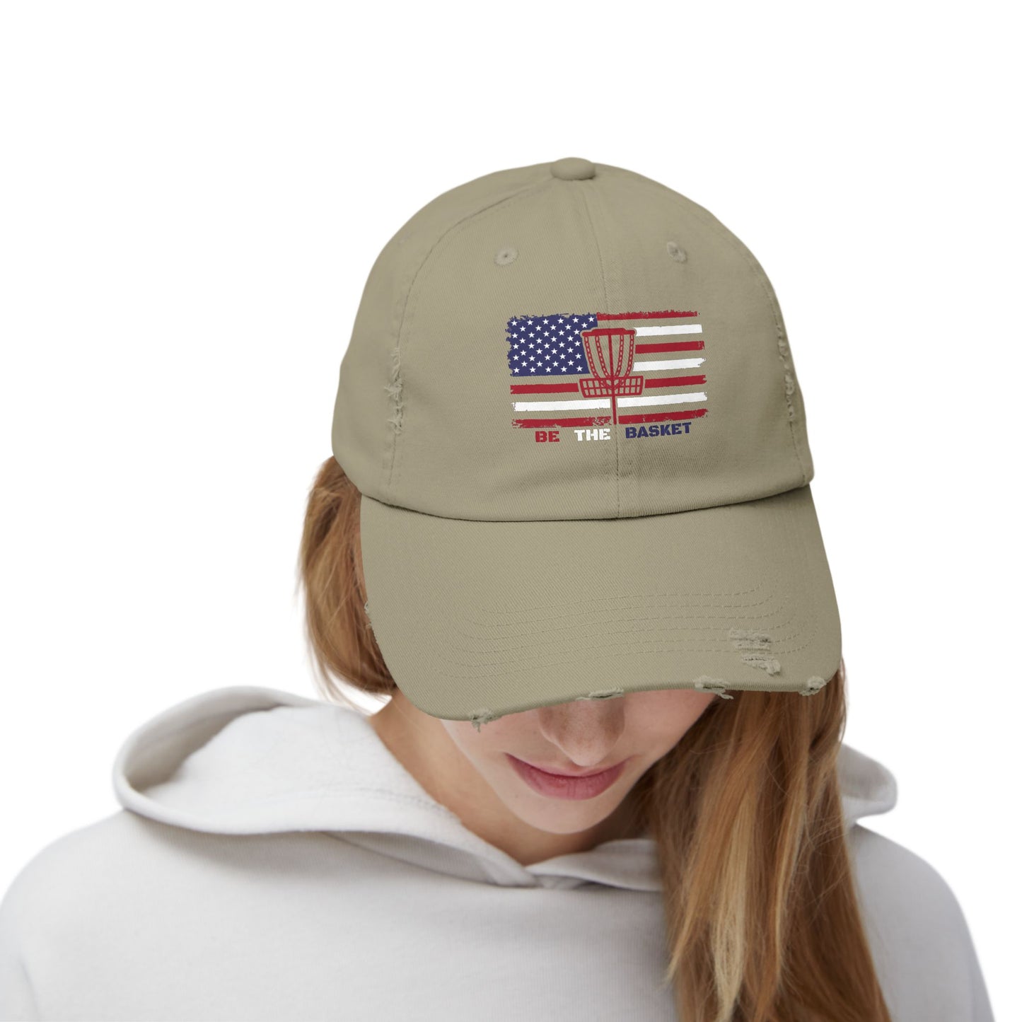 Patriotic Distressed Hat - BE THE BASKET Disc Golf, Unisex Baseball Hat,